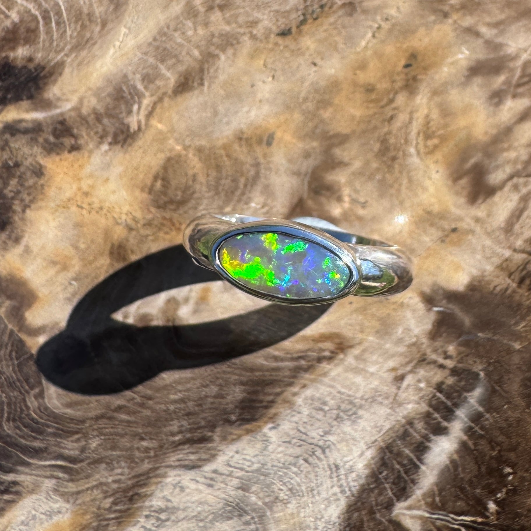 Aurora Blaze – 1ct Solid Lightning Ridge Opal 925 Sterling Silver Ring