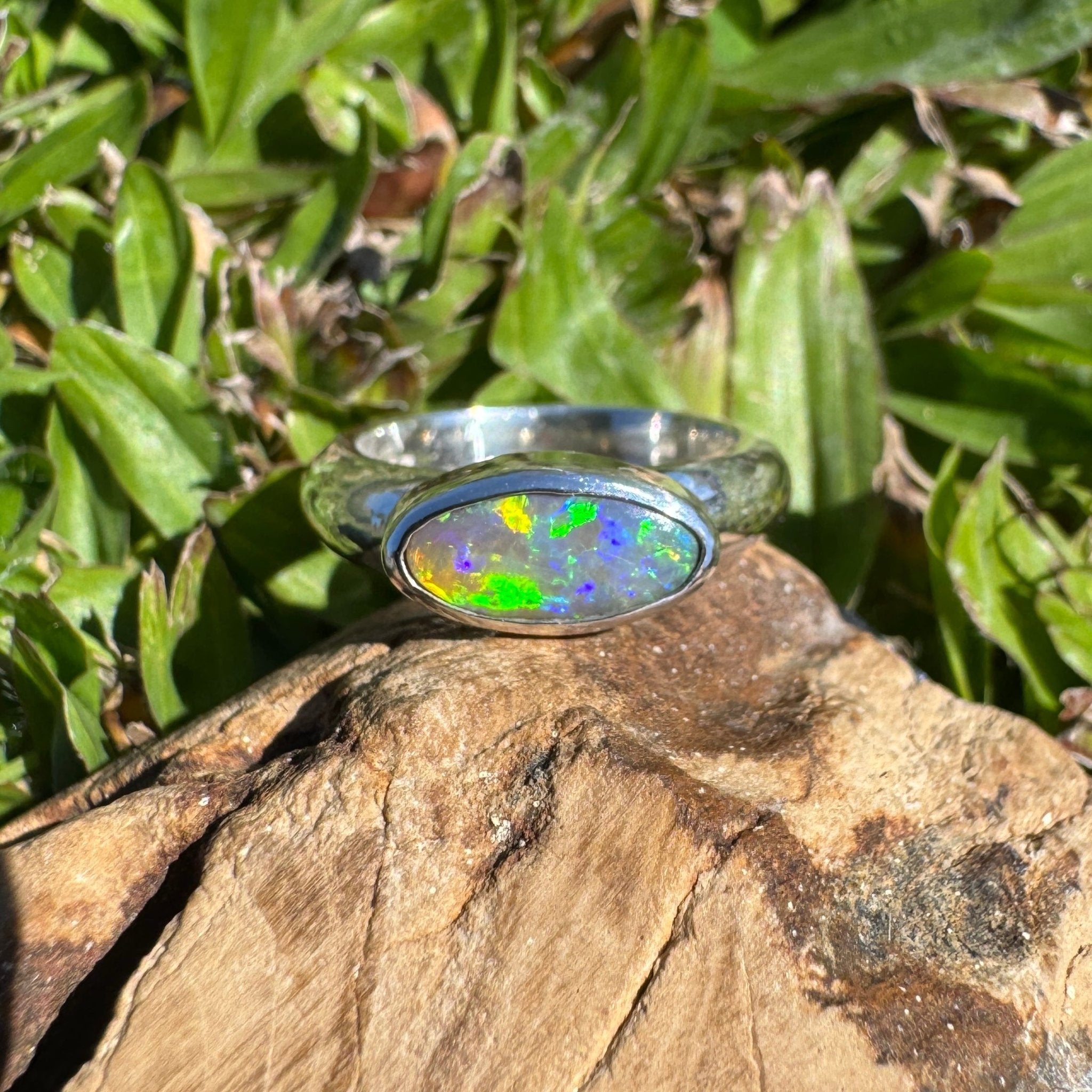 Aurora Blaze – 1ct Solid Lightning Ridge Opal 925 Sterling Silver Ring