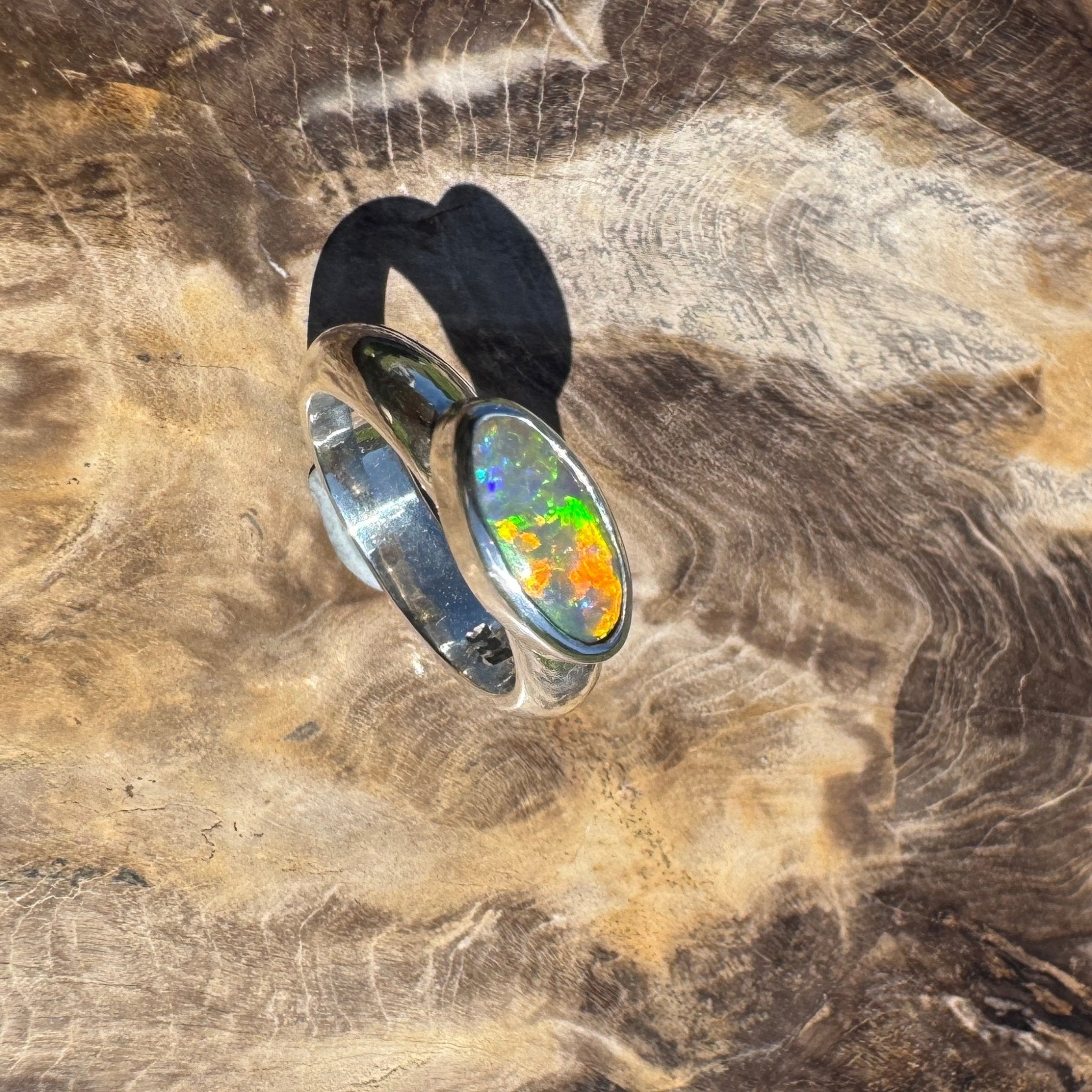 Aurora Blaze – 1ct Solid Lightning Ridge Opal 925 Sterling Silver Ring