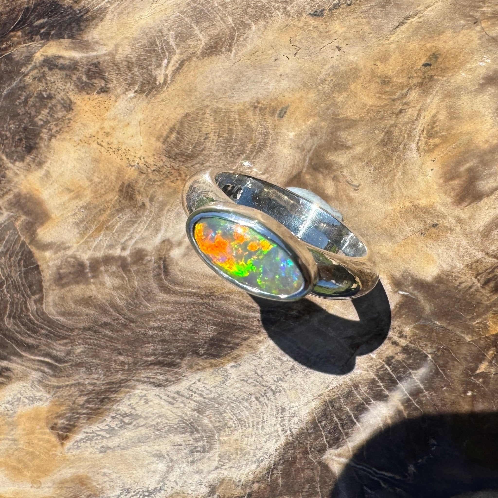 Aurora Blaze – 1ct Solid Lightning Ridge Opal 925 Sterling Silver Ring