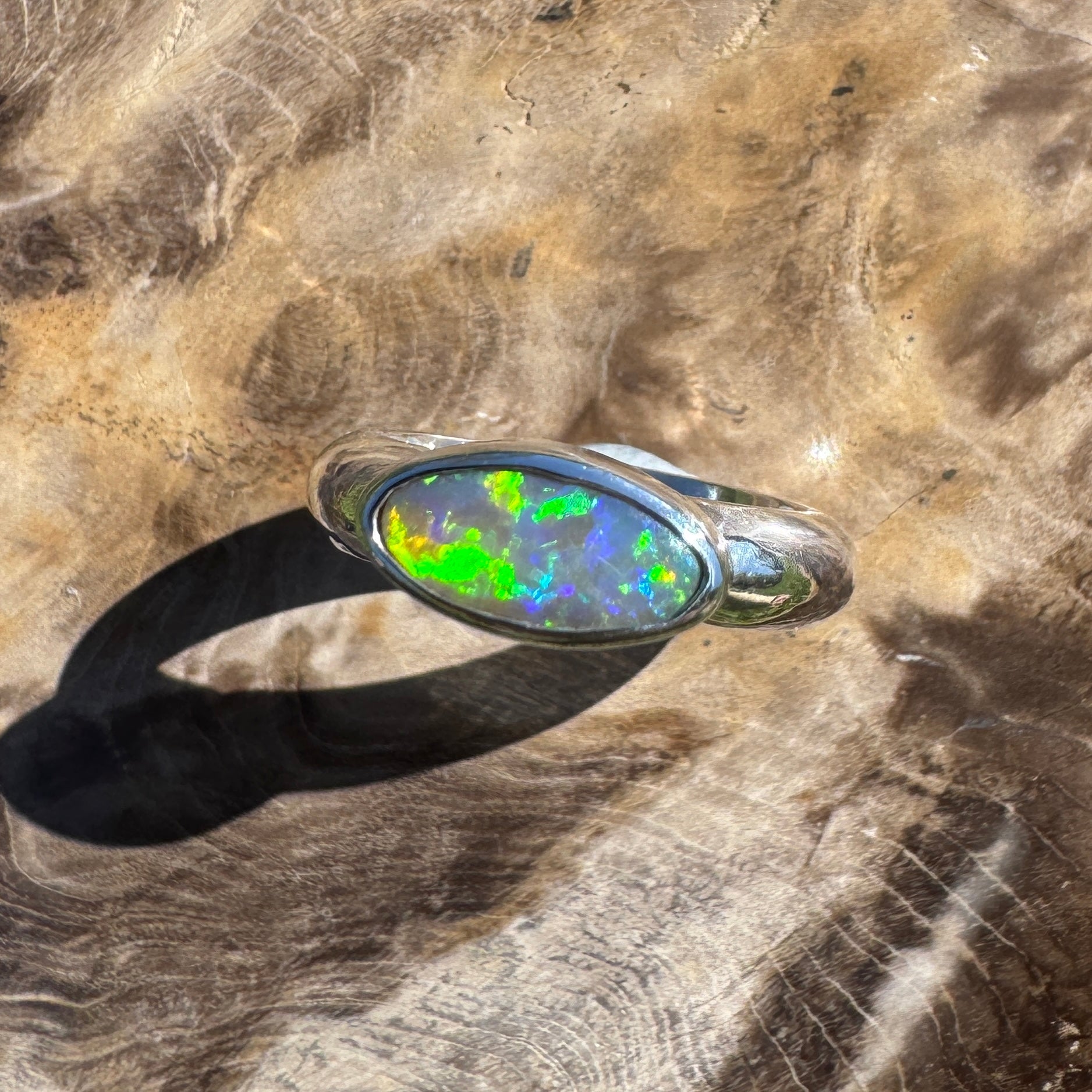 Aurora Blaze – 1ct Solid Lightning Ridge Opal 925 Sterling Silver Ring