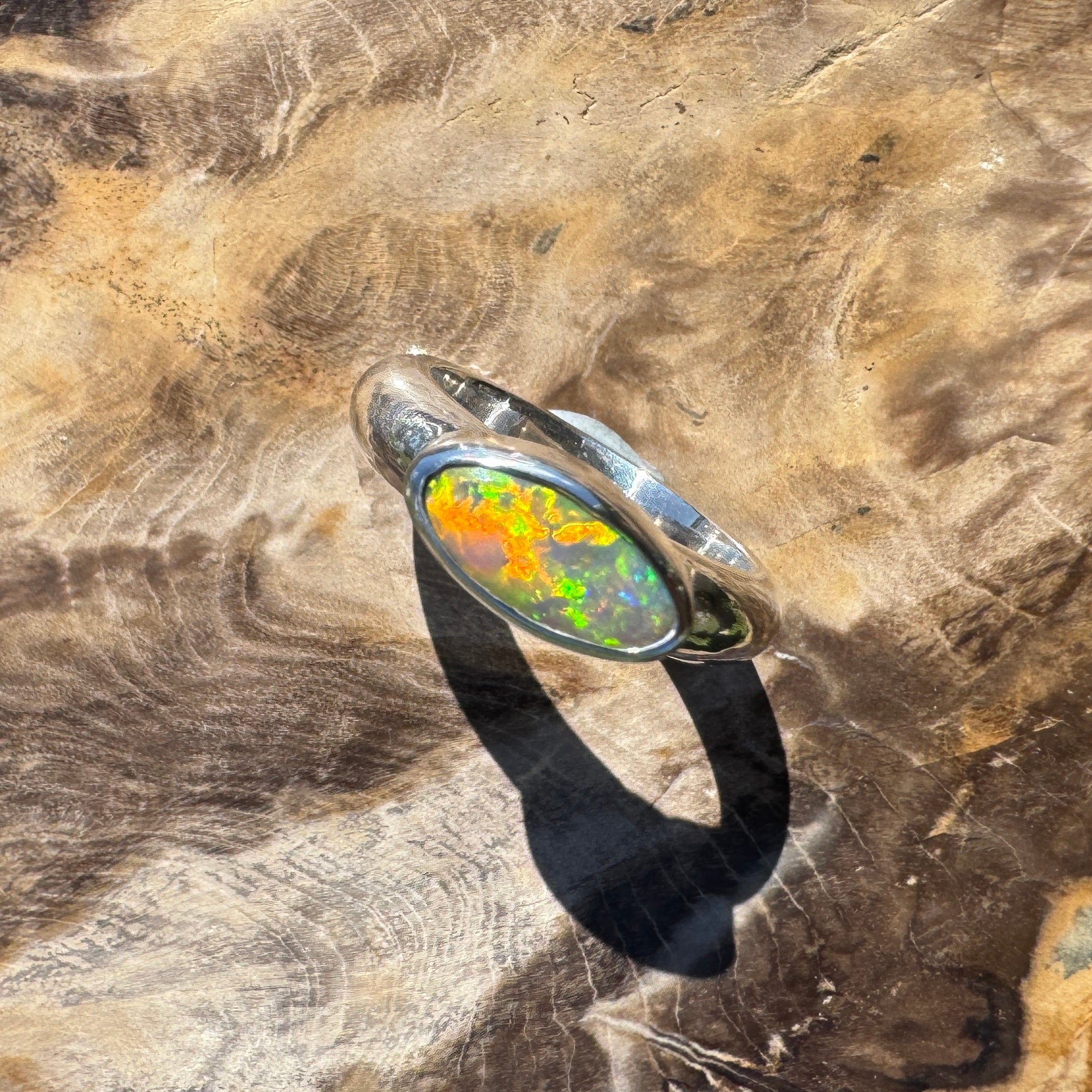 Aurora Blaze – 1ct Solid Lightning Ridge Opal 925 Sterling Silver Ring