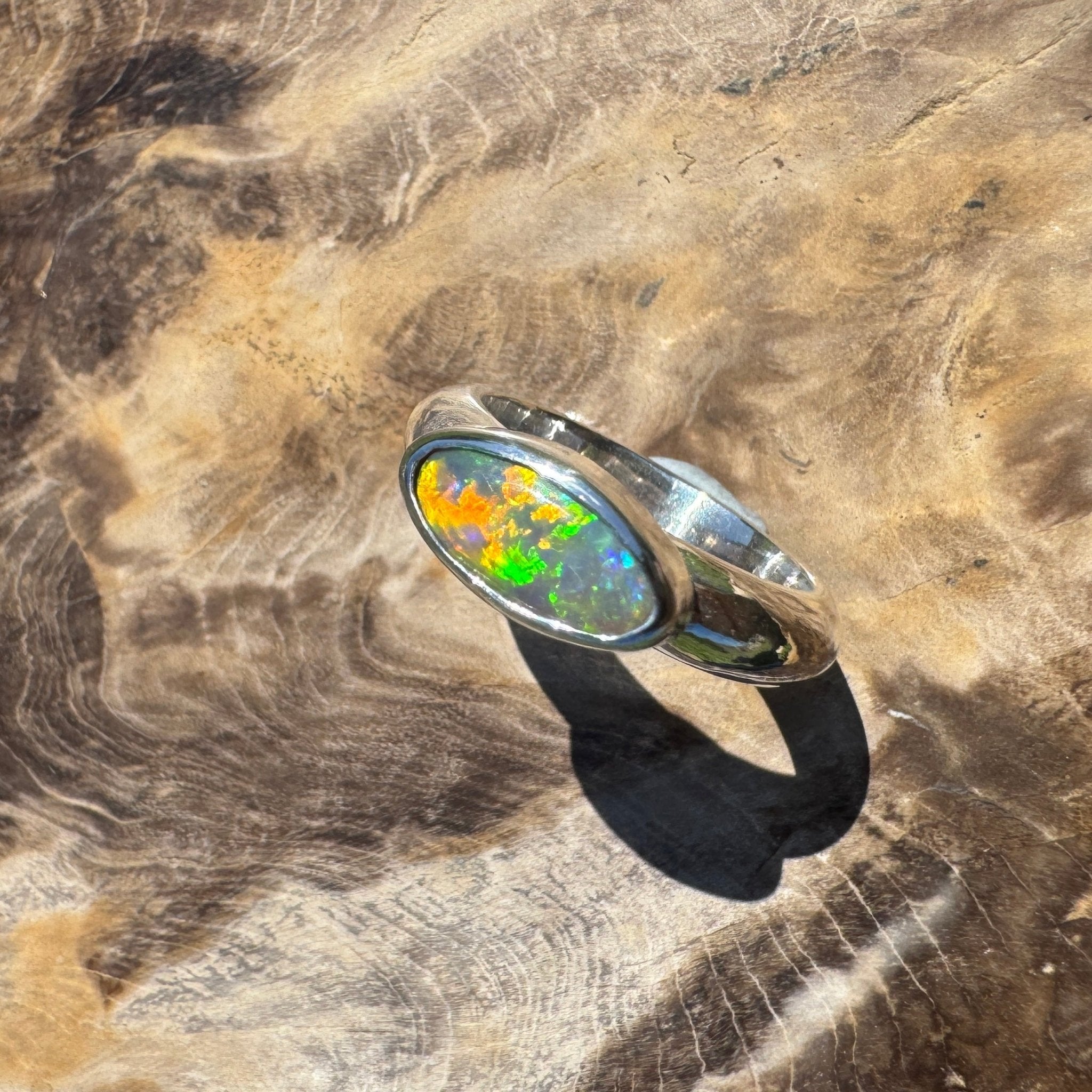 Aurora Blaze – 1ct Solid Lightning Ridge Opal 925 Sterling Silver Ring