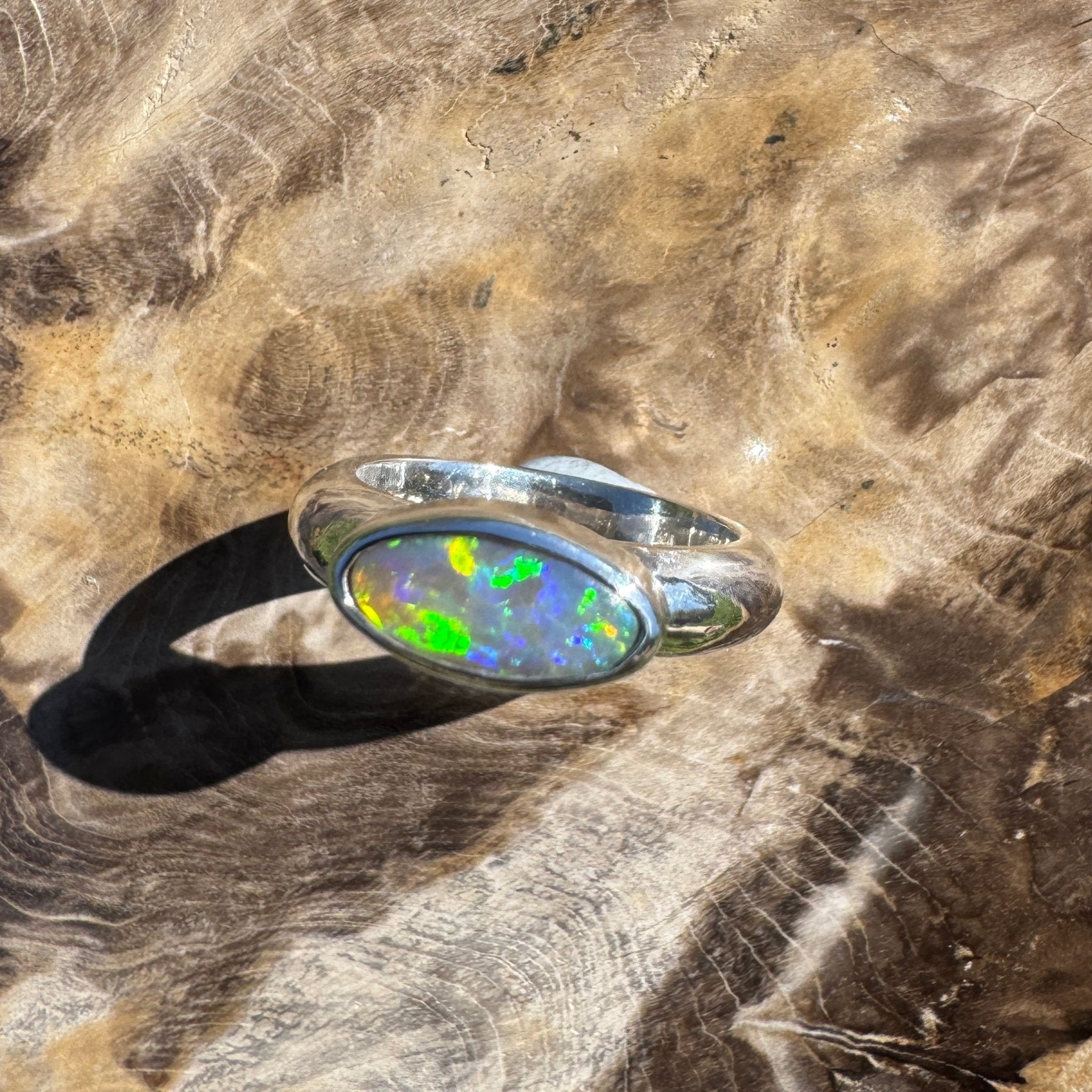 Aurora Blaze – 1ct Solid Lightning Ridge Opal 925 Sterling Silver Ring