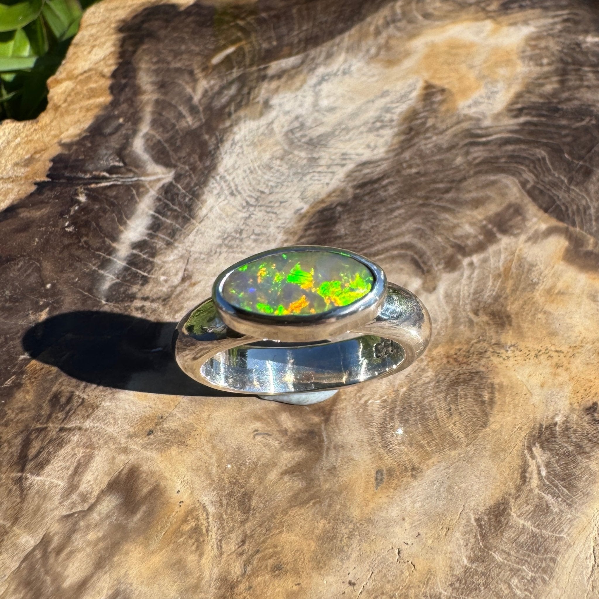 Aurora Blaze – 1ct Solid Lightning Ridge Opal 925 Sterling Silver Ring