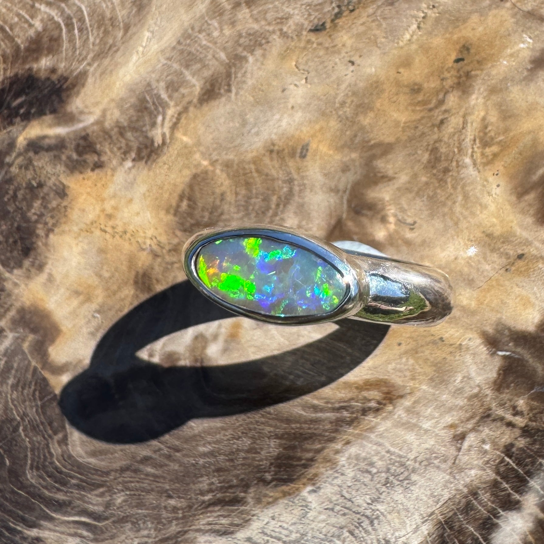 Aurora Blaze – 1ct Solid Lightning Ridge Opal 925 Sterling Silver Ring