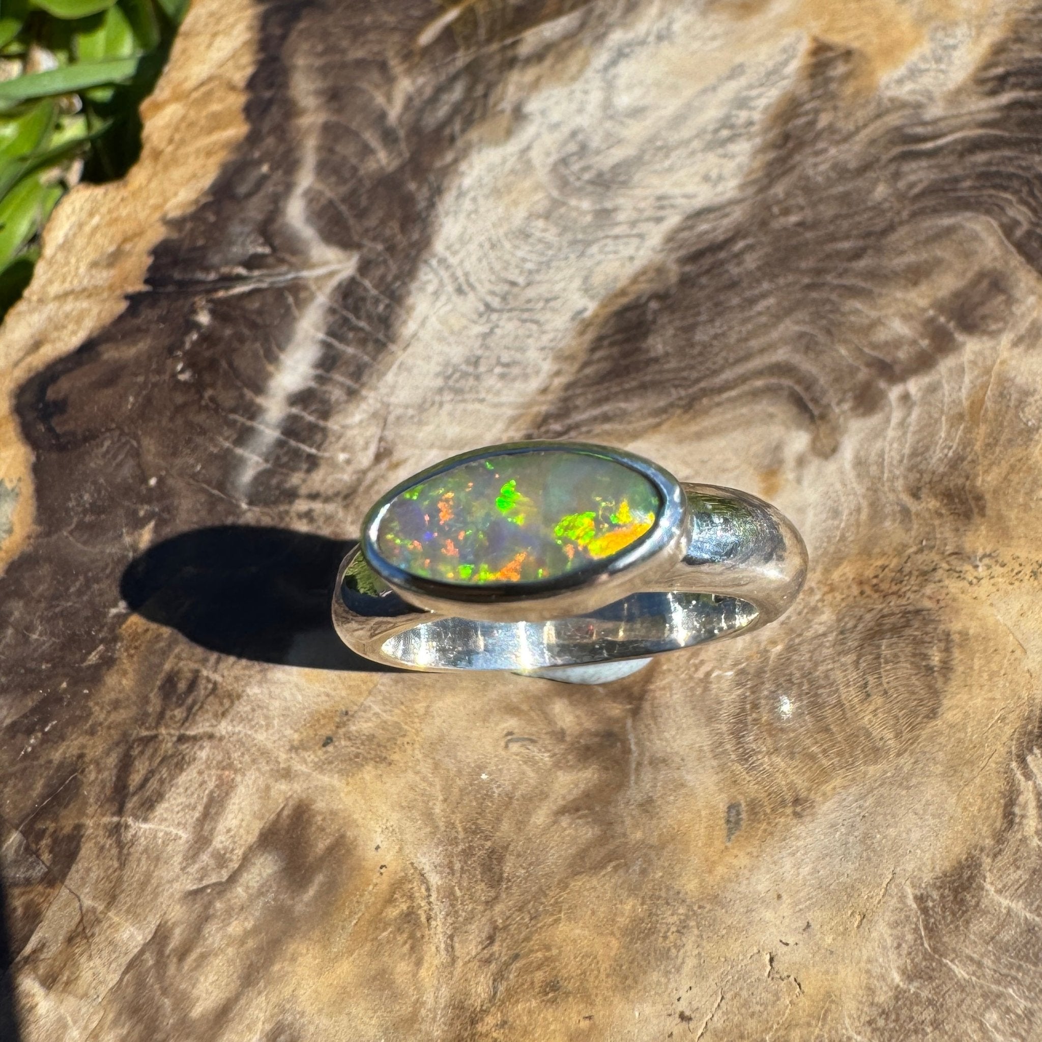 Aurora Blaze – 1ct Solid Lightning Ridge Opal 925 Sterling Silver Ring