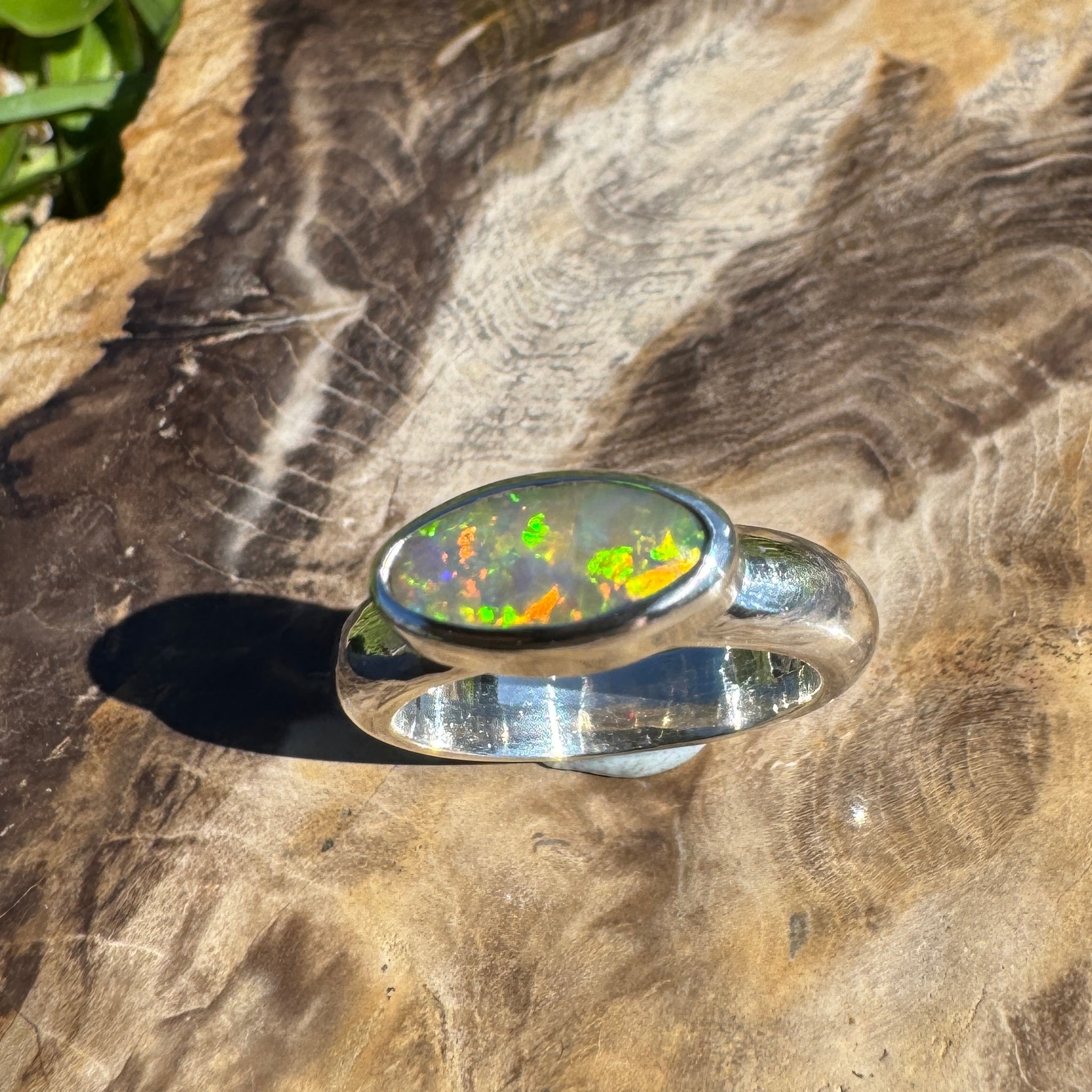 Aurora Blaze – 1ct Solid Lightning Ridge Opal 925 Sterling Silver Ring