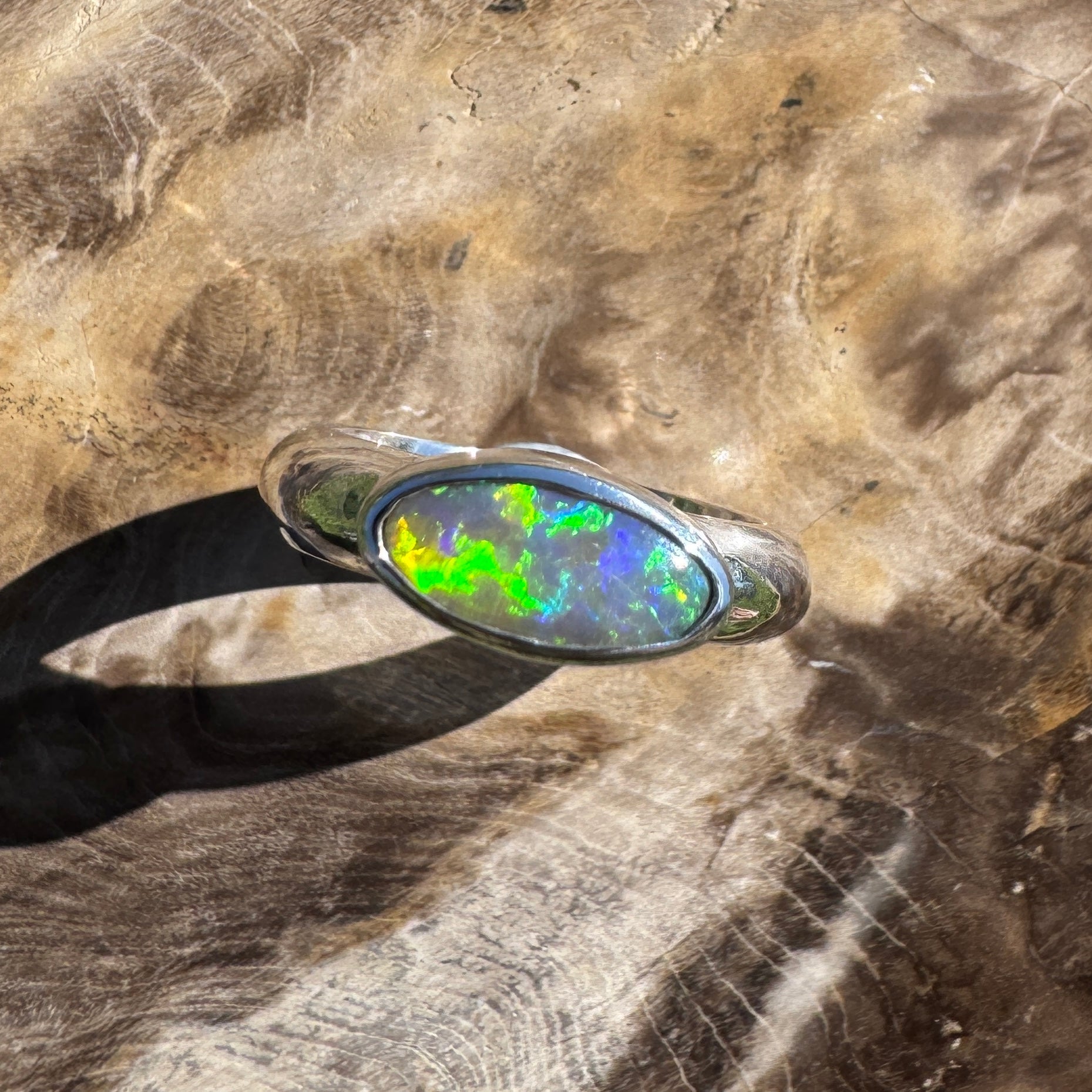 Aurora Blaze – 1ct Solid Lightning Ridge Opal 925 Sterling Silver Ring