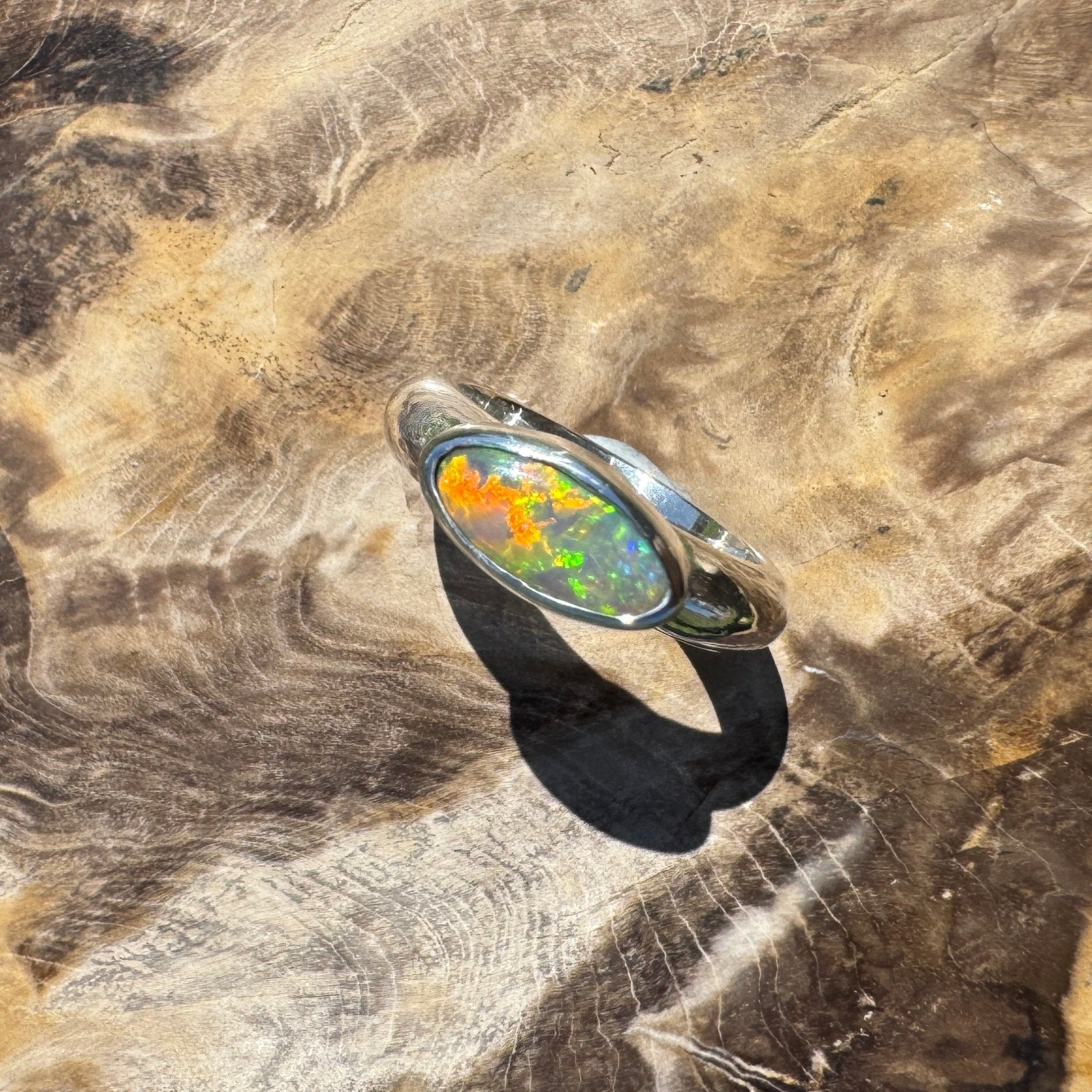 Aurora Blaze – 1ct Solid Lightning Ridge Opal 925 Sterling Silver Ring