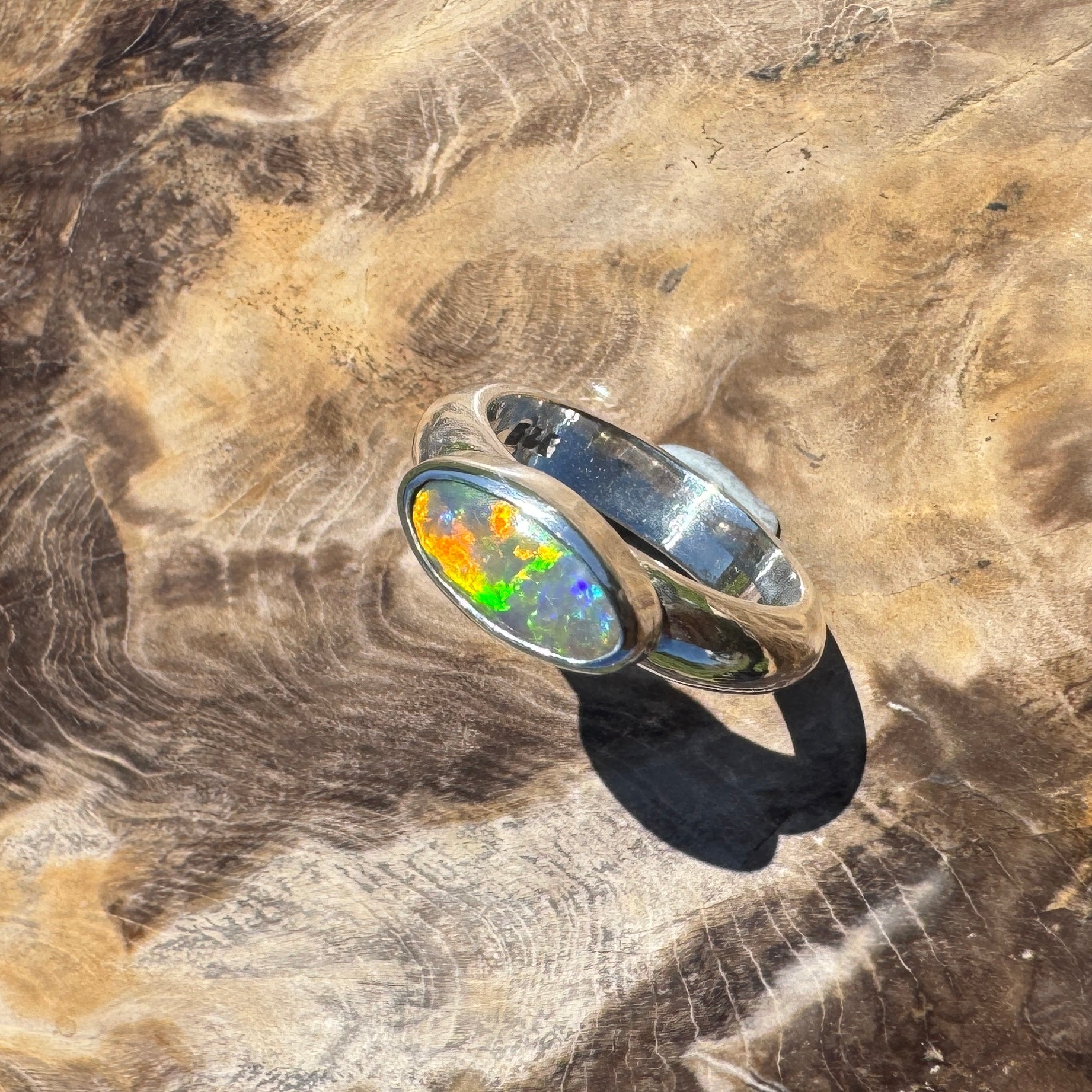 Aurora Blaze – 1ct Solid Lightning Ridge Opal 925 Sterling Silver Ring