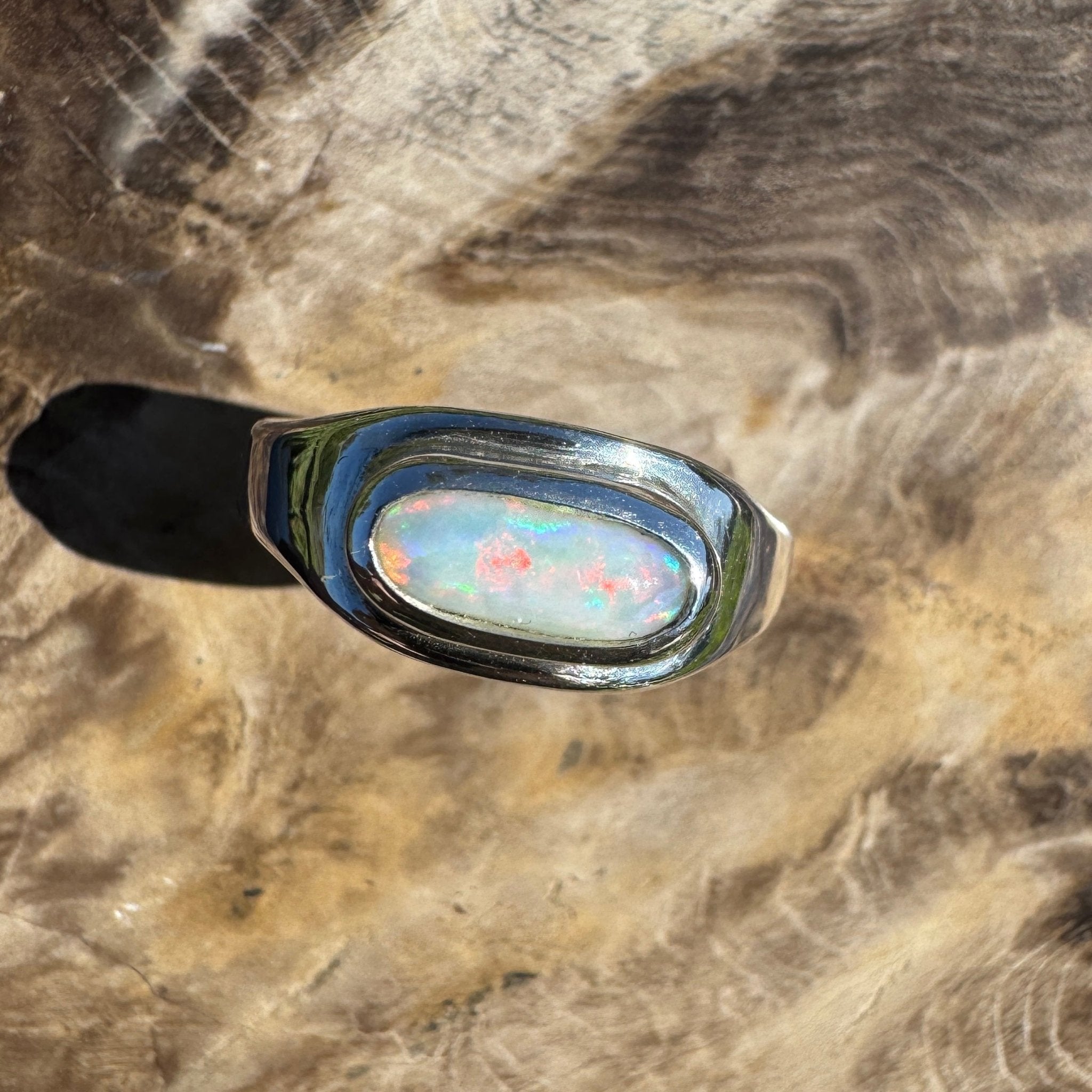 Aurora Dawn – 0.75ct Solid Mintabie Opal 925 Sterling Silver Ring