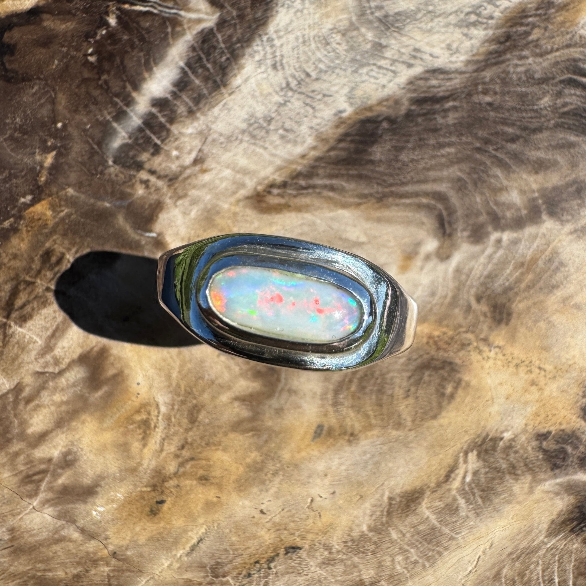 Aurora Dawn – 0.75ct Solid Mintabie Opal 925 Sterling Silver Ring