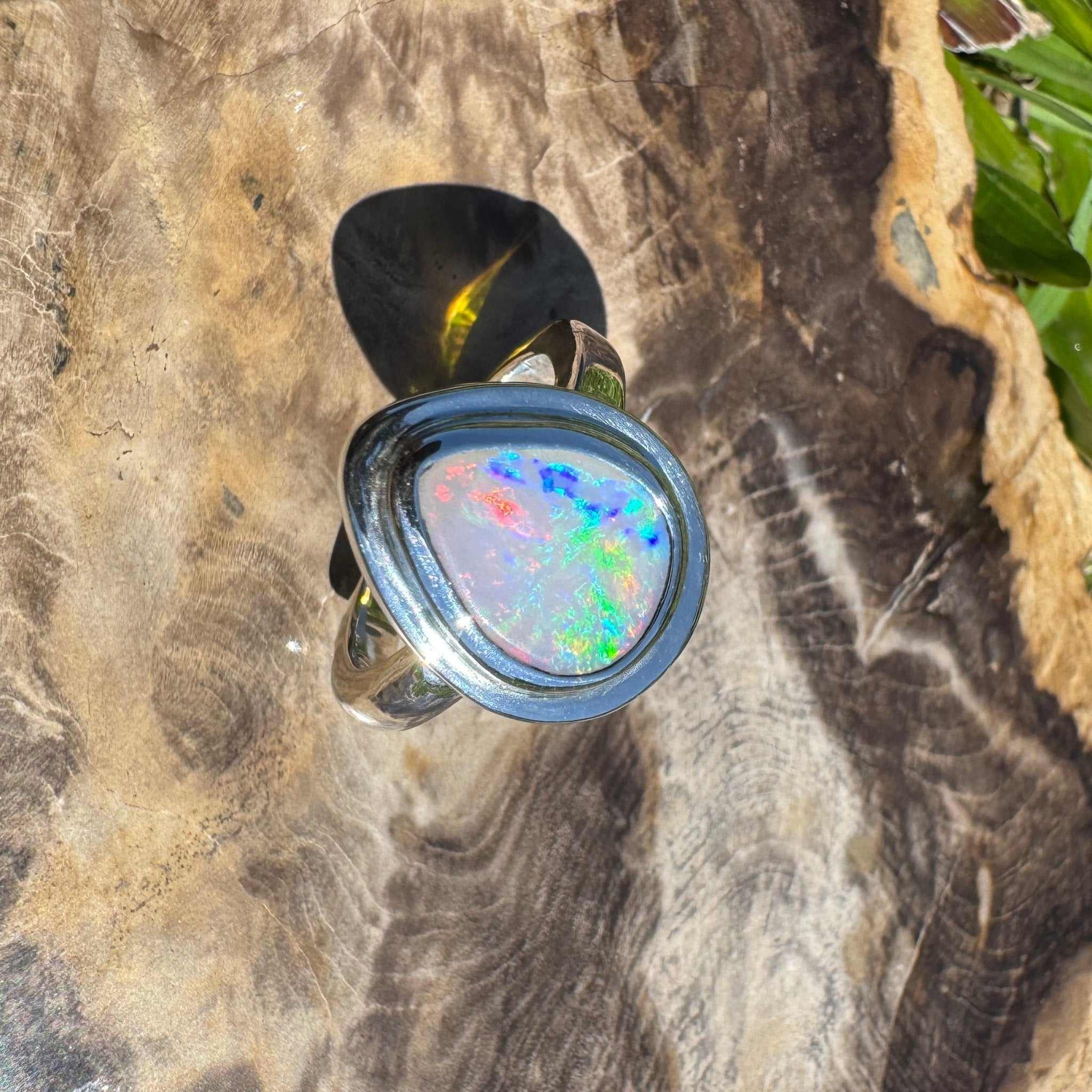 Aurora Fire ~ 1.7ct Coober Pedy Solid Light Opal Ring – Sterling Silver Flow