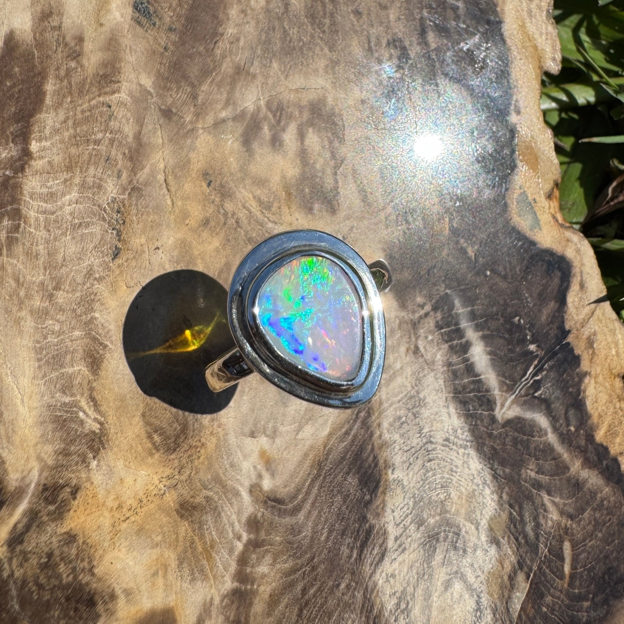 Aurora Fire ~ 1.7ct Coober Pedy Solid Light Opal Ring – Sterling Silver Flow