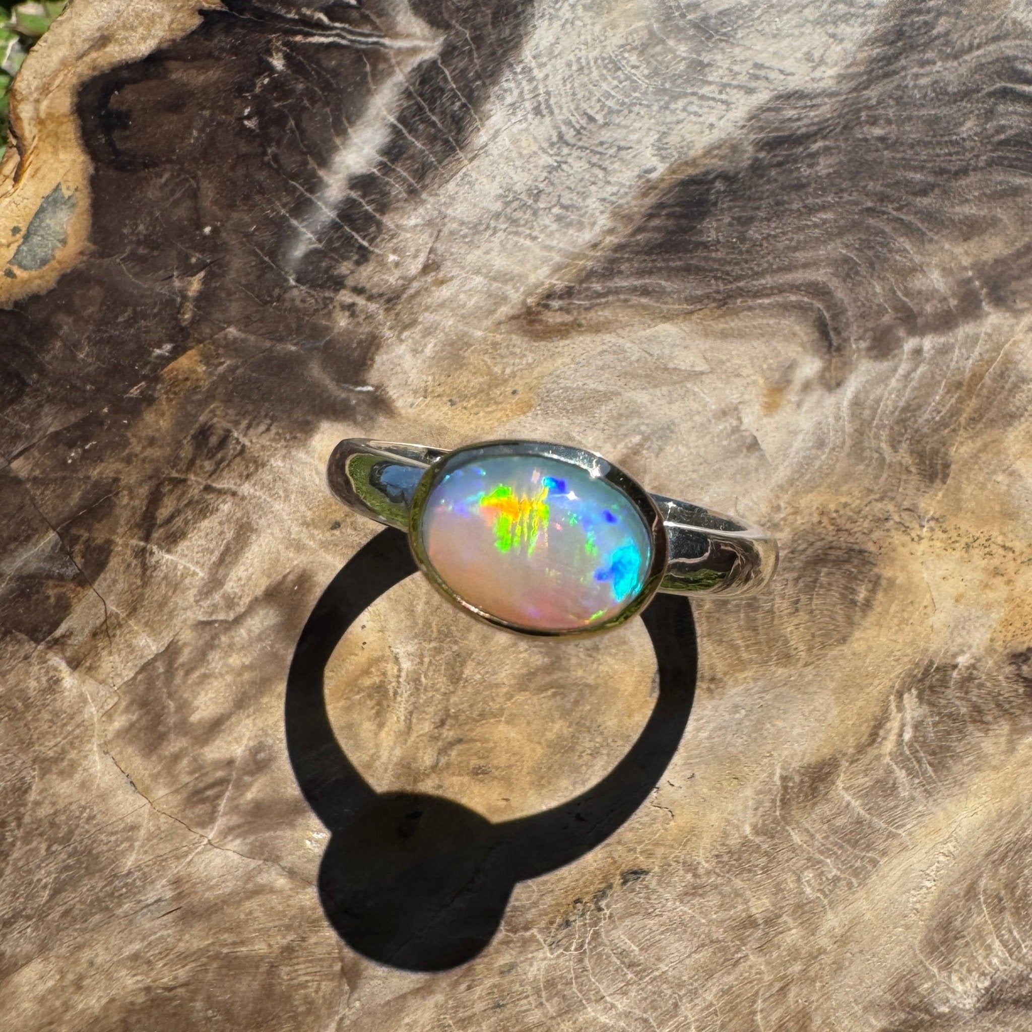 Aurora Gleam - 2.1ct Solid Lightning Ridge Opal Two - Tone 10k Gold & 925 Sterling Silver Ring.
