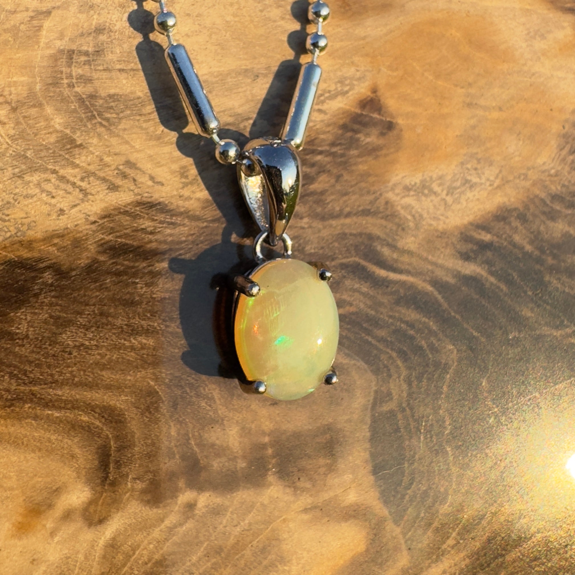 Aurora Glow ~ Handcrafted 0.8ct Coober Pedy Opal Pendant – Silver Pendant Elegance.