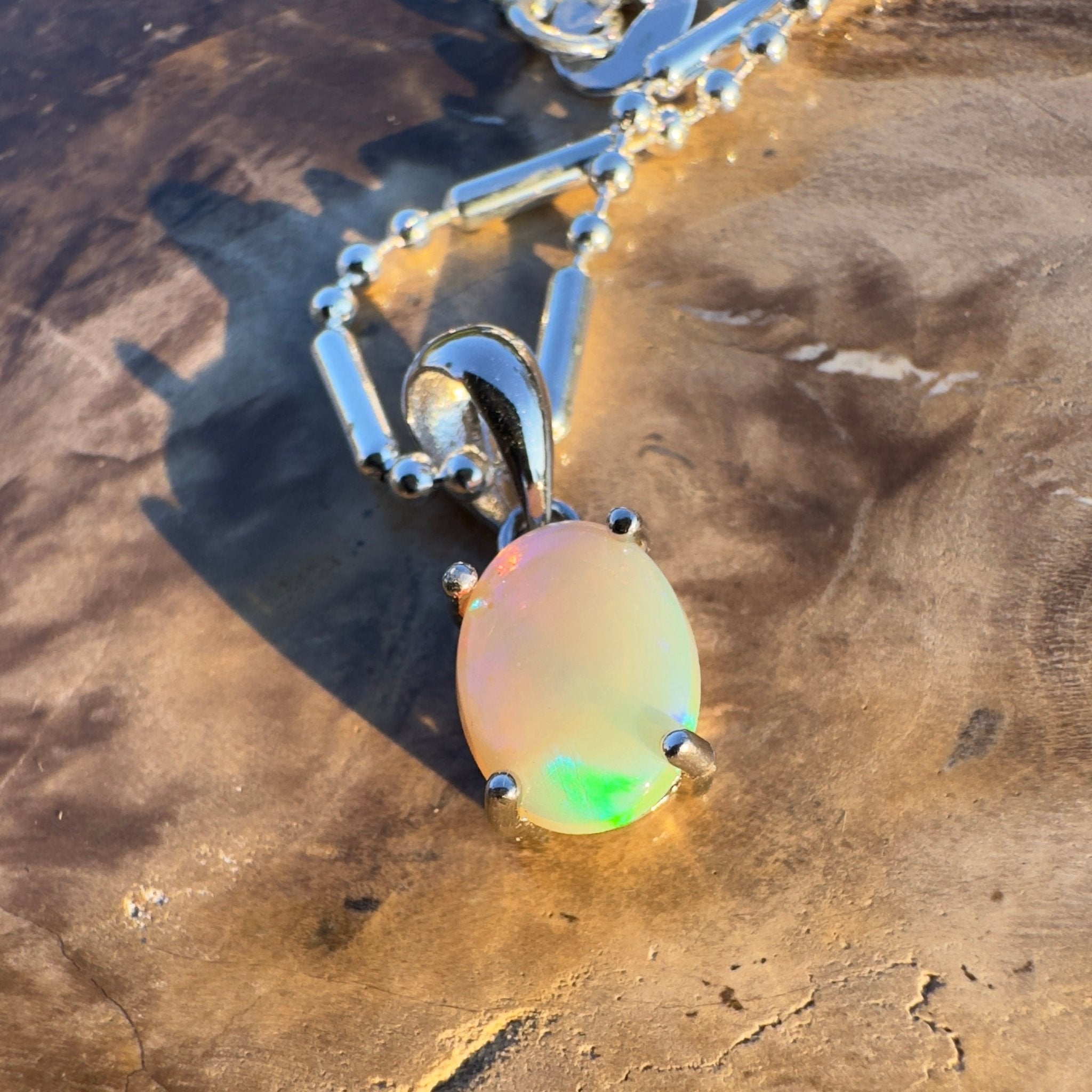 Aurora Glow ~ Handcrafted 0.8ct Coober Pedy Opal Pendant – Silver Pendant Elegance.