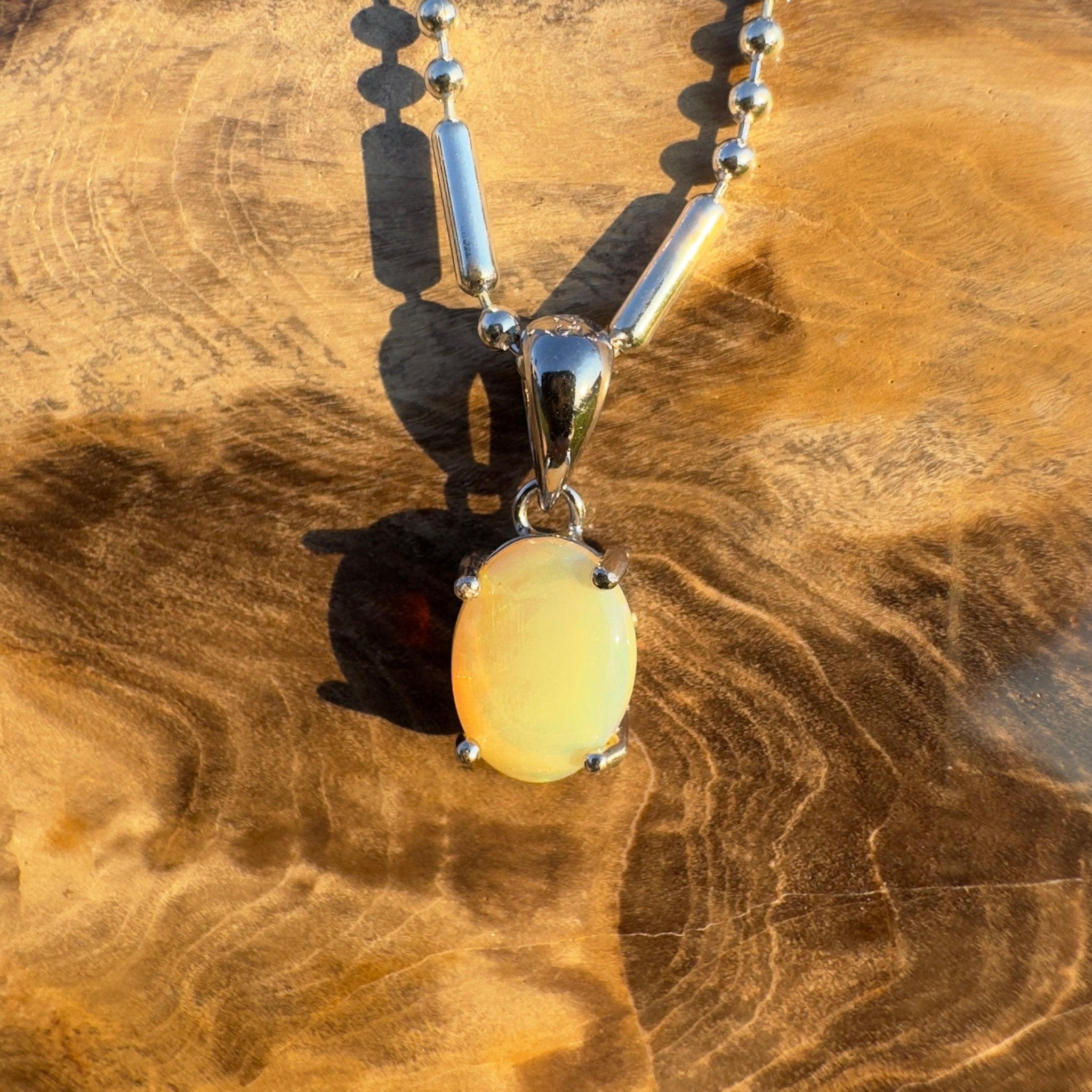 Aurora Glow ~ Handcrafted 0.8ct Coober Pedy Opal Pendant – Silver Pendant Elegance.