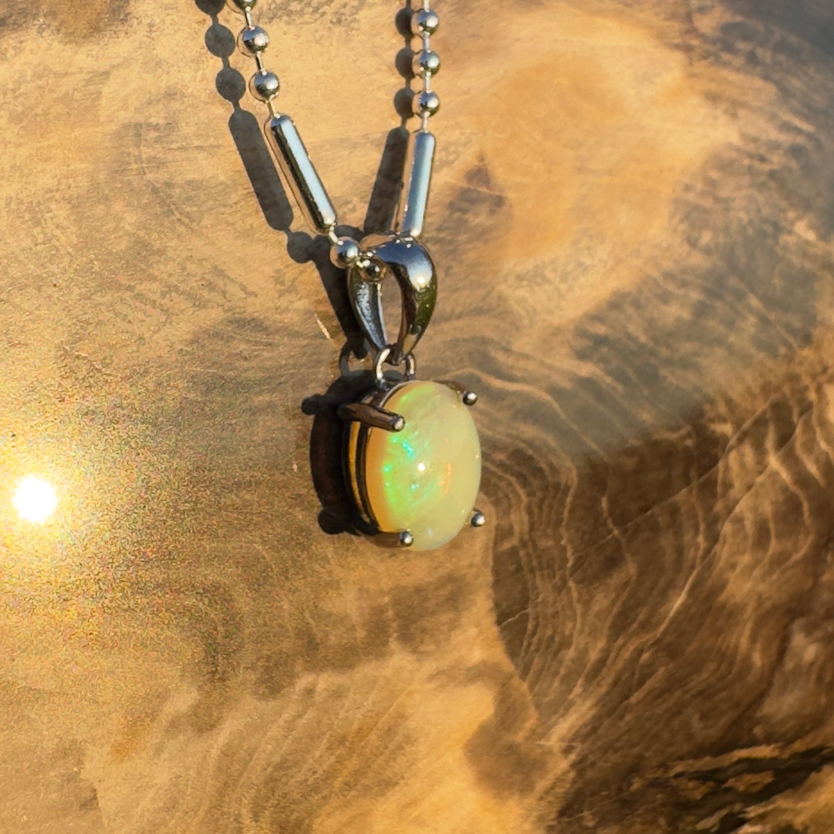Aurora Glow ~ Handcrafted 0.8ct Coober Pedy Opal Pendant – Silver Pendant Elegance.
