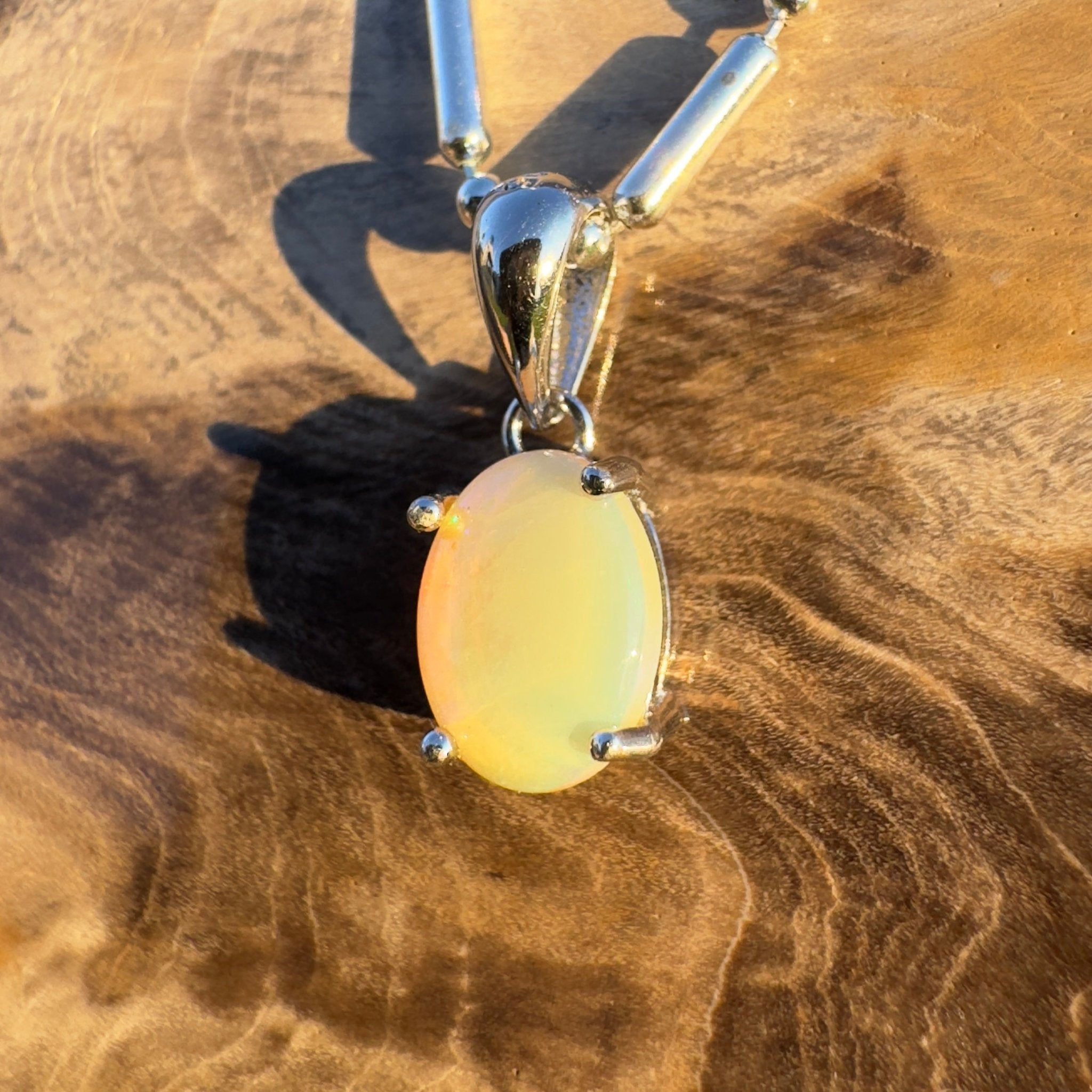 Aurora Glow ~ Handcrafted 0.8ct Coober Pedy Opal Pendant – Silver Pendant Elegance.