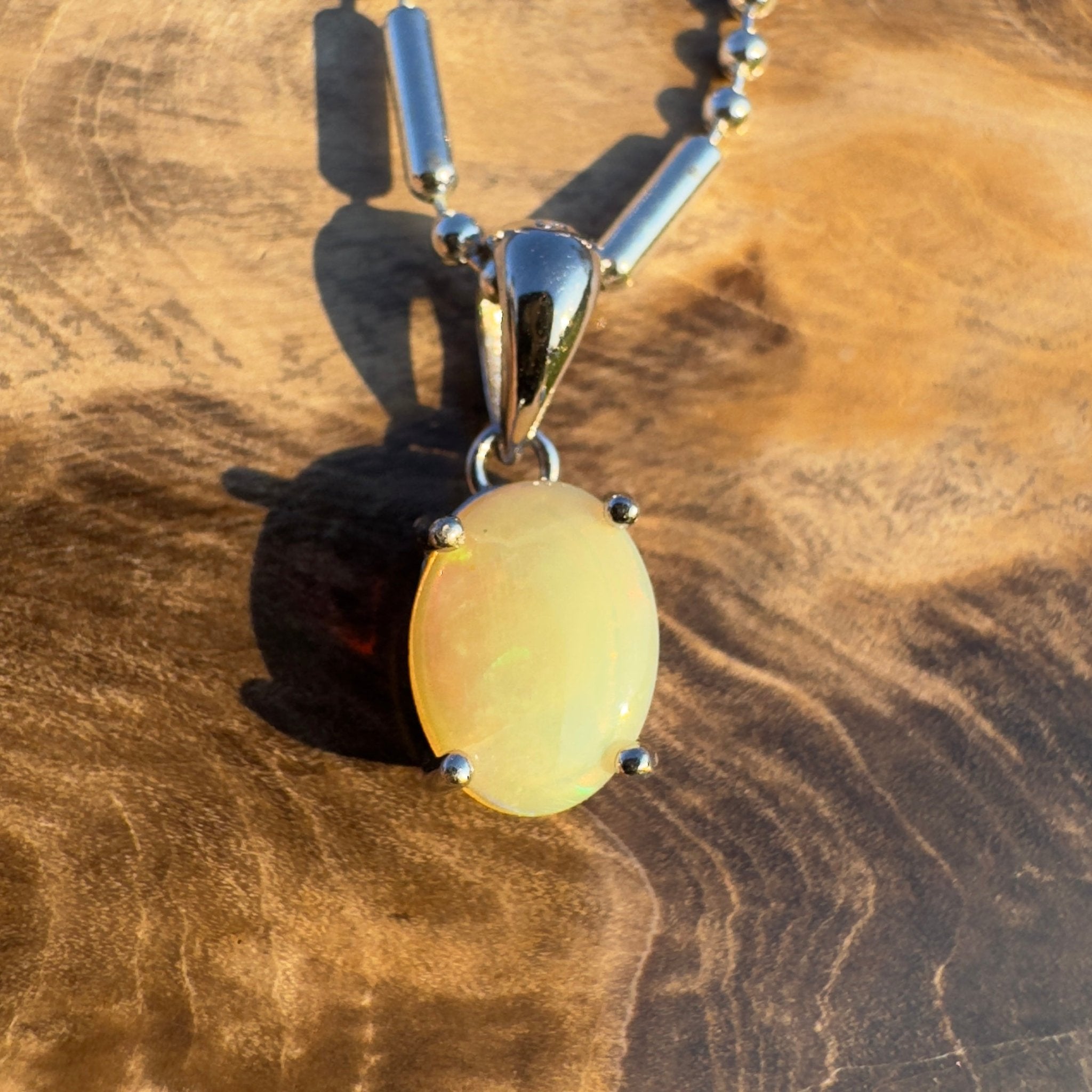 Aurora Glow ~ Handcrafted 0.8ct Coober Pedy Opal Pendant – Silver Pendant Elegance.