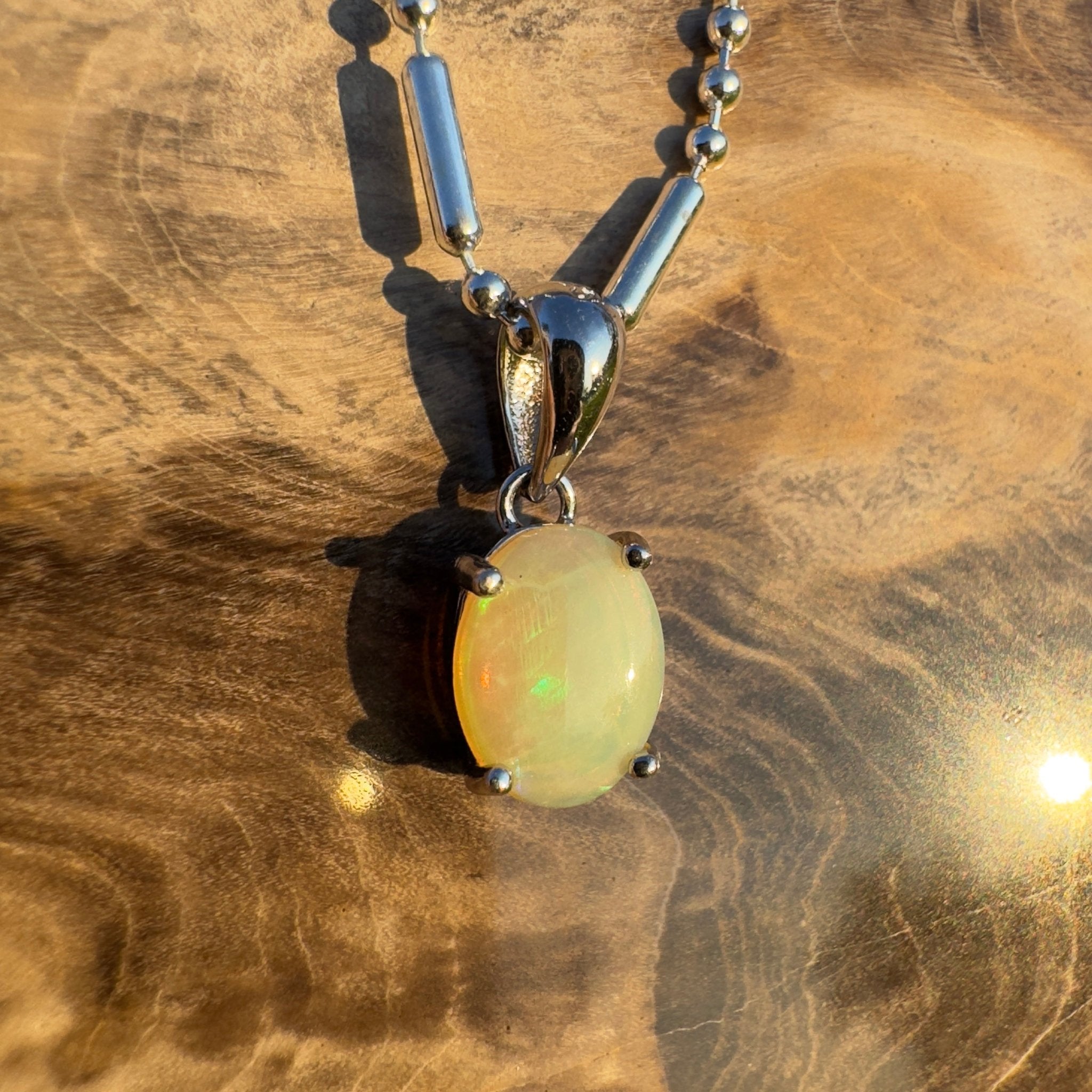 Aurora Glow ~ Handcrafted 0.8ct Coober Pedy Opal Pendant – Silver Pendant Elegance.