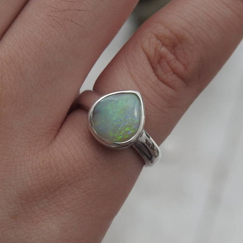 Aurora Veil - 1.5ct Solid Lightning Ridge Opal Sterling Silver Ring