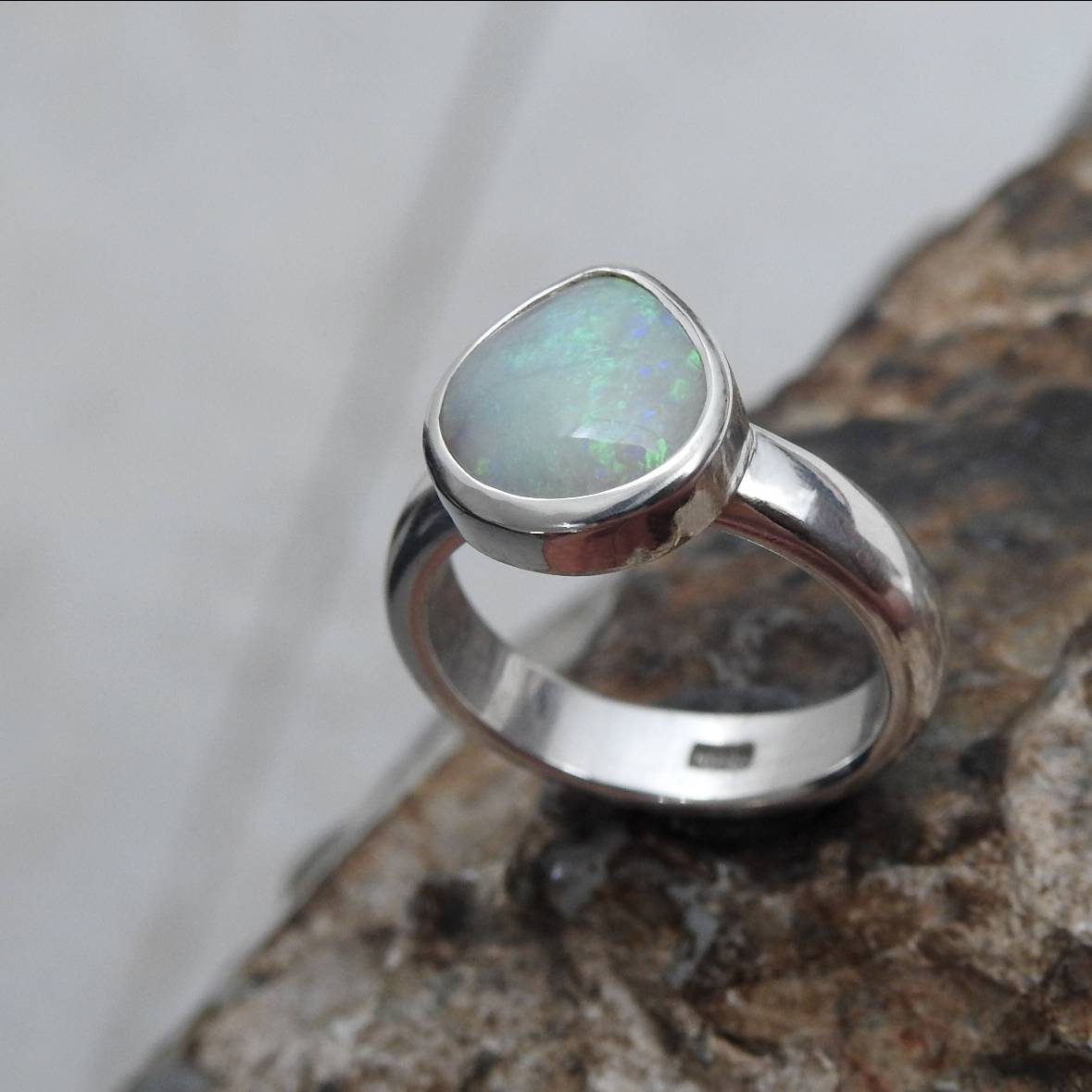 Aurora Veil - 1.5ct Solid Lightning Ridge Opal Sterling Silver Ring