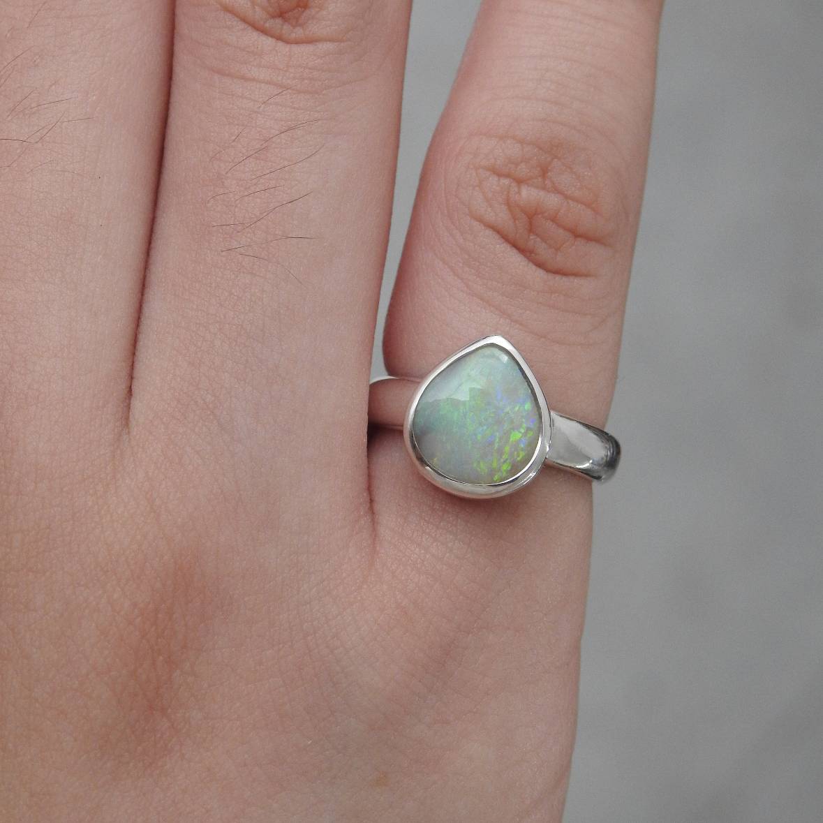 Aurora Veil - 1.5ct Solid Lightning Ridge Opal Sterling Silver Ring
