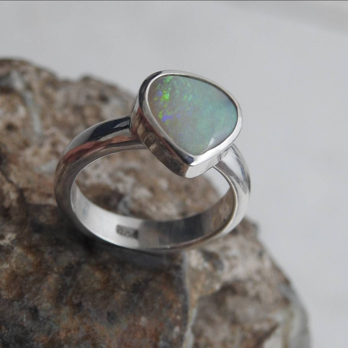 Aurora Veil - 1.5ct Solid Lightning Ridge Opal Sterling Silver Ring