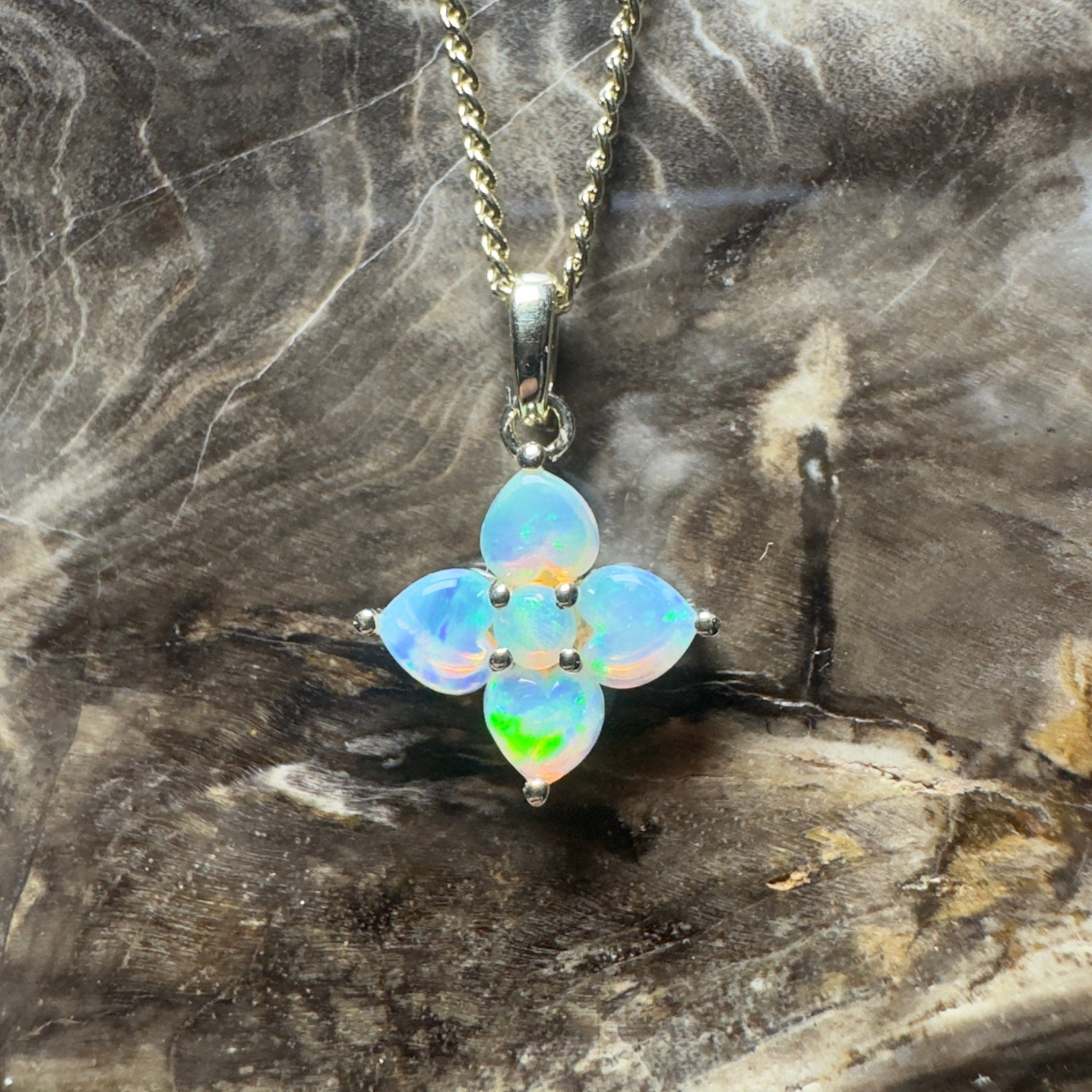 Banksia Light ~ 9ct Solid Gold 0.4ct Coober Pedy Crystal Opal Pendant