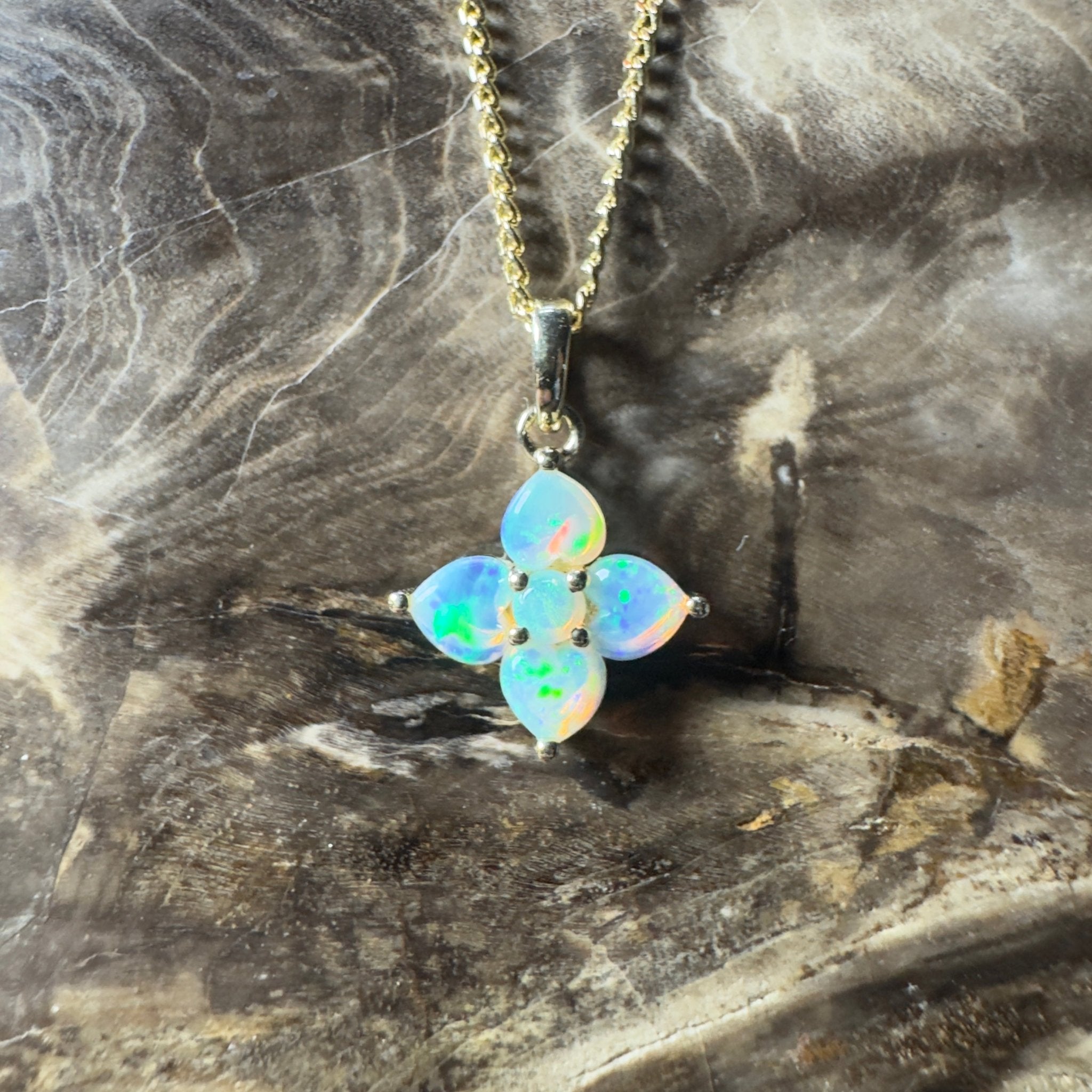 Banksia Light ~ 9ct Solid Gold 0.4ct Coober Pedy Crystal Opal Pendant