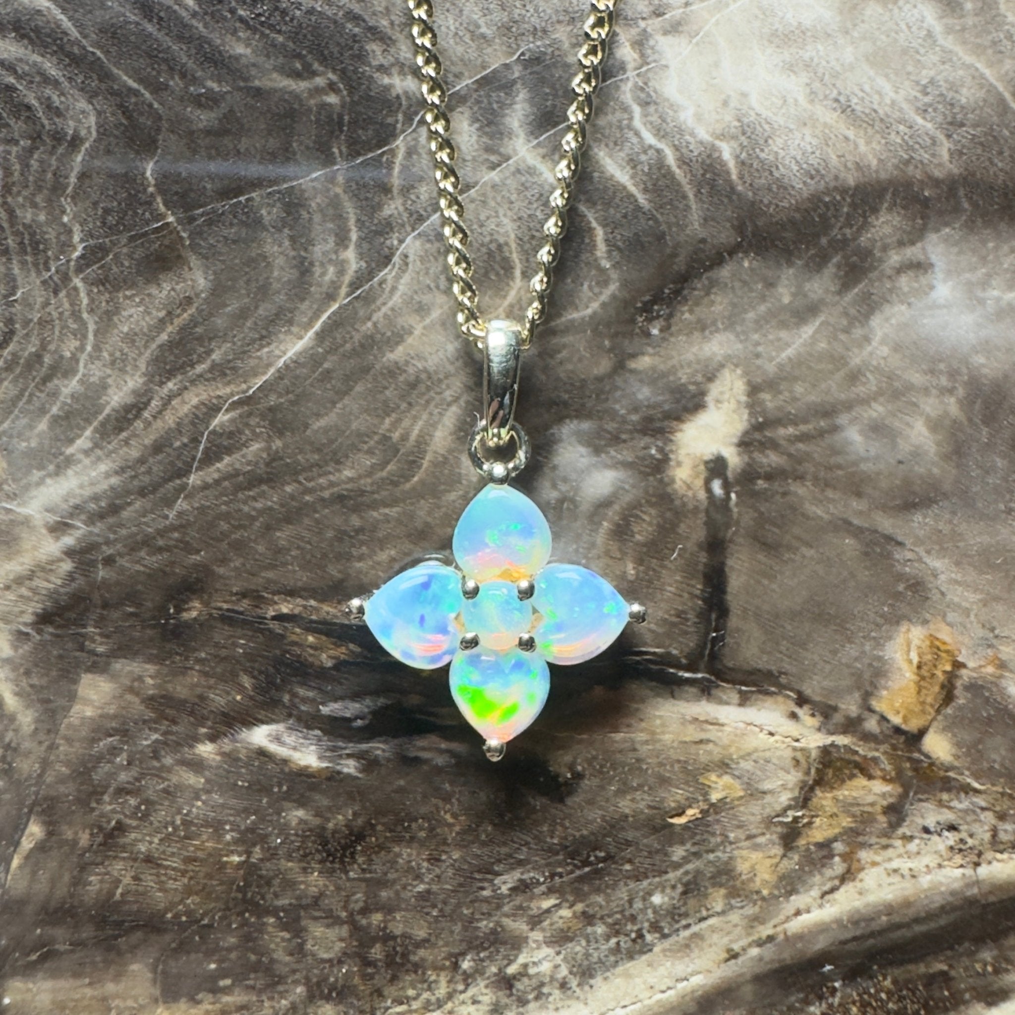 Banksia Light ~ 9ct Solid Gold 0.4ct Coober Pedy Crystal Opal Pendant