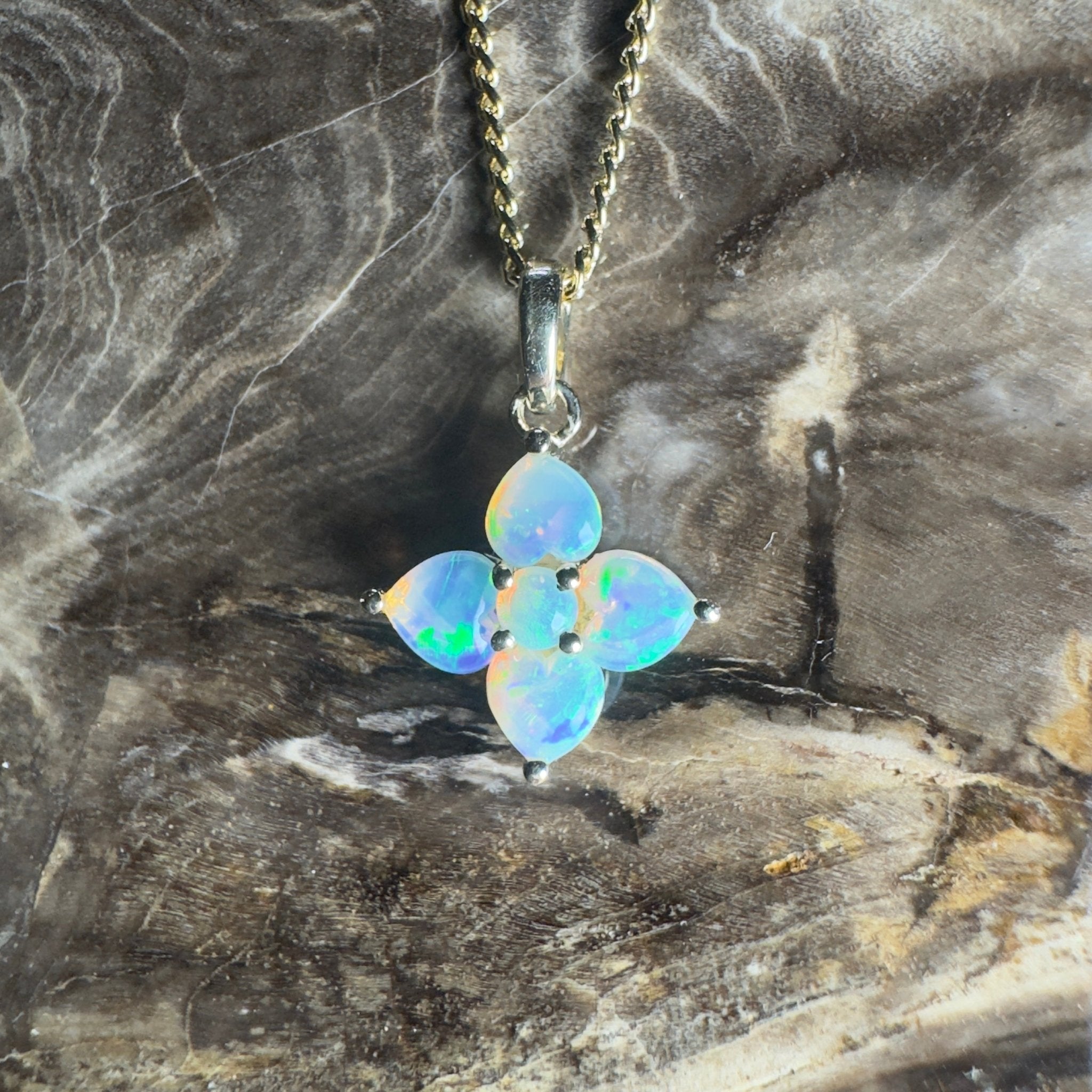 Banksia Light ~ 9ct Solid Gold 0.4ct Coober Pedy Crystal Opal Pendant