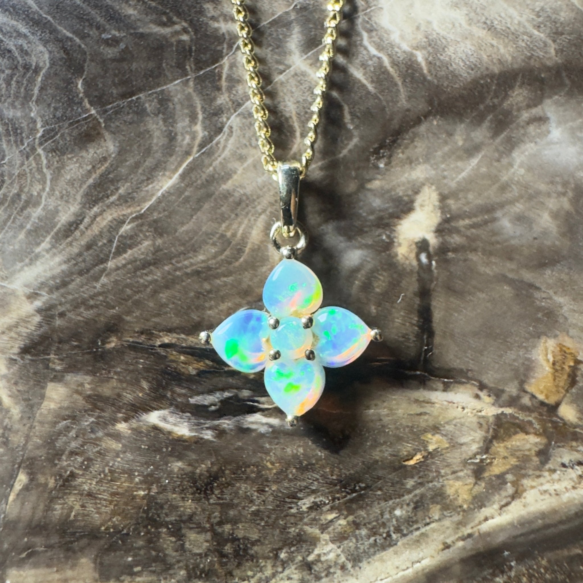 Banksia Light ~ 9ct Solid Gold 0.4ct Coober Pedy Crystal Opal Pendant