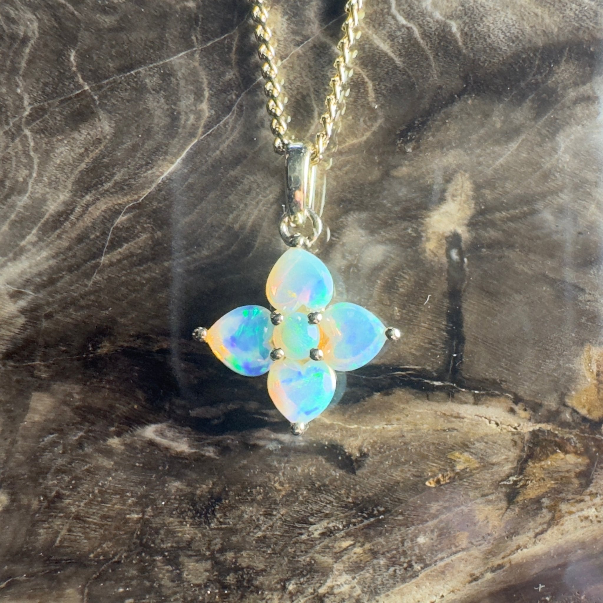 Banksia Light ~ 9ct Solid Gold 0.4ct Coober Pedy Crystal Opal Pendant