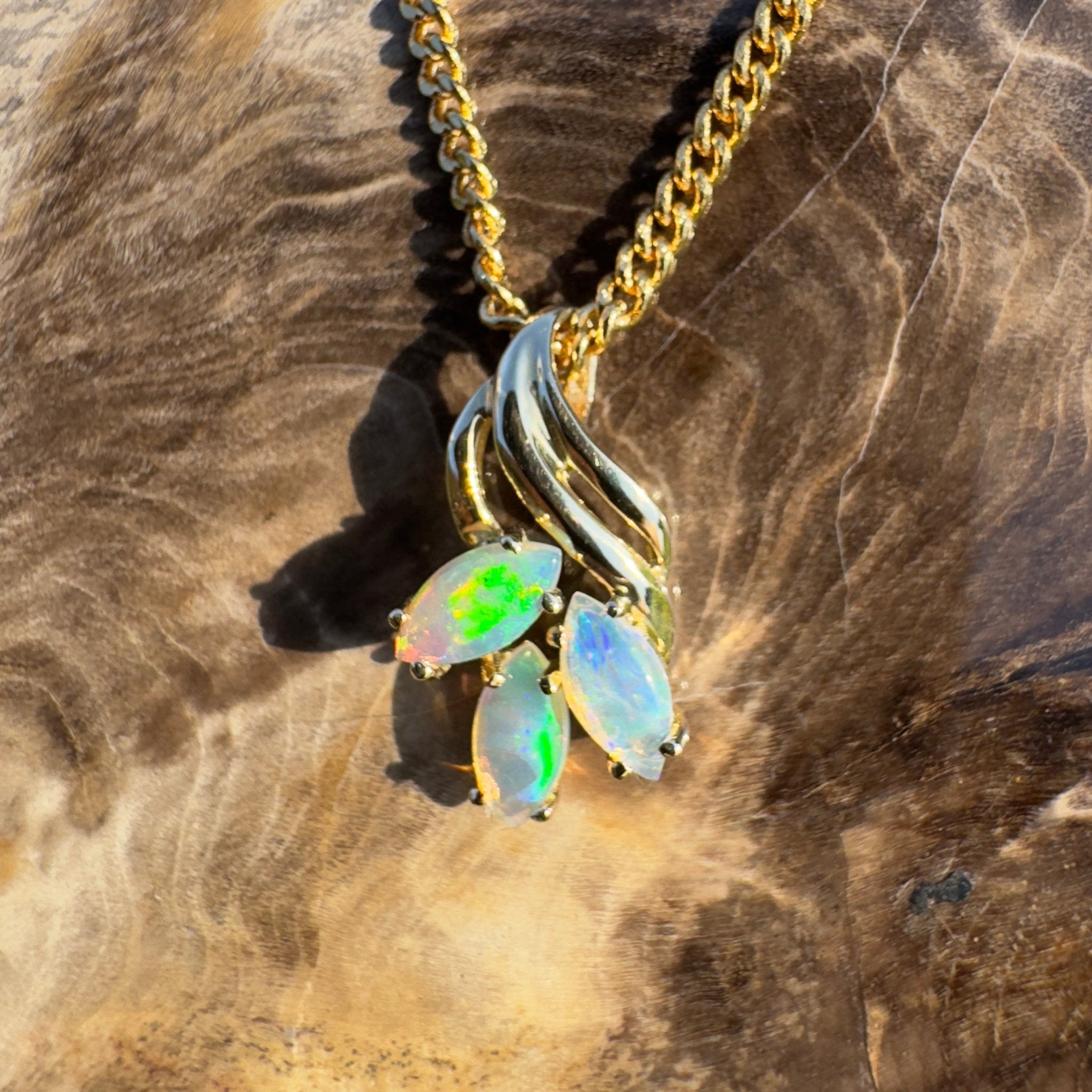 Banksia Rise ~ 14k Solid Gold 0.6ct Coober Pedy Crystal Opal Pendant