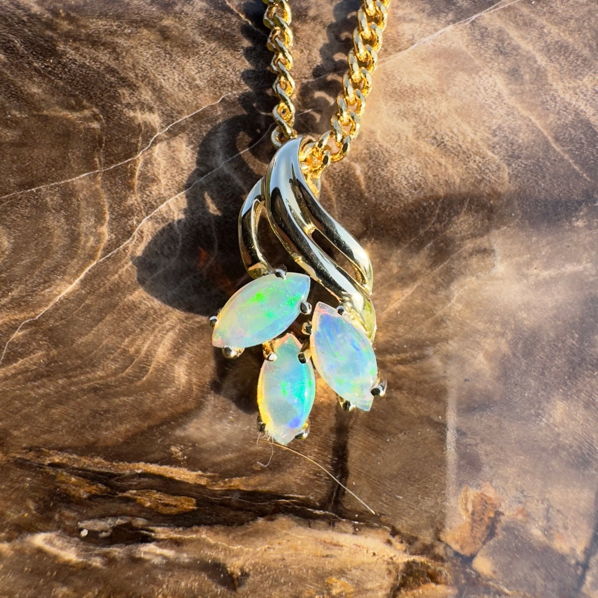 Banksia Rise ~ 14k Solid Gold 0.6ct Coober Pedy Crystal Opal Pendant