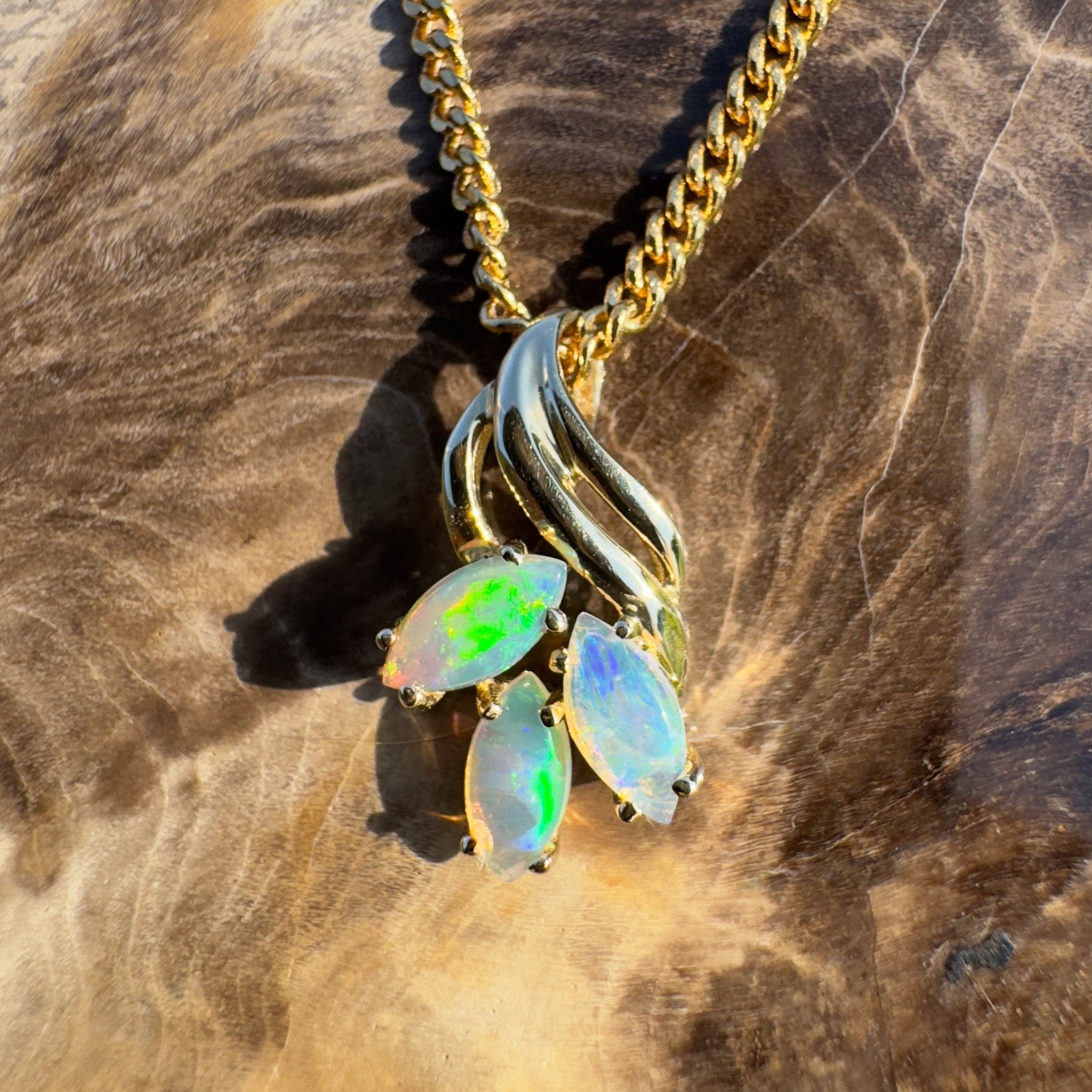 Banksia Rise ~ 14k Solid Gold 0.6ct Coober Pedy Crystal Opal Pendant