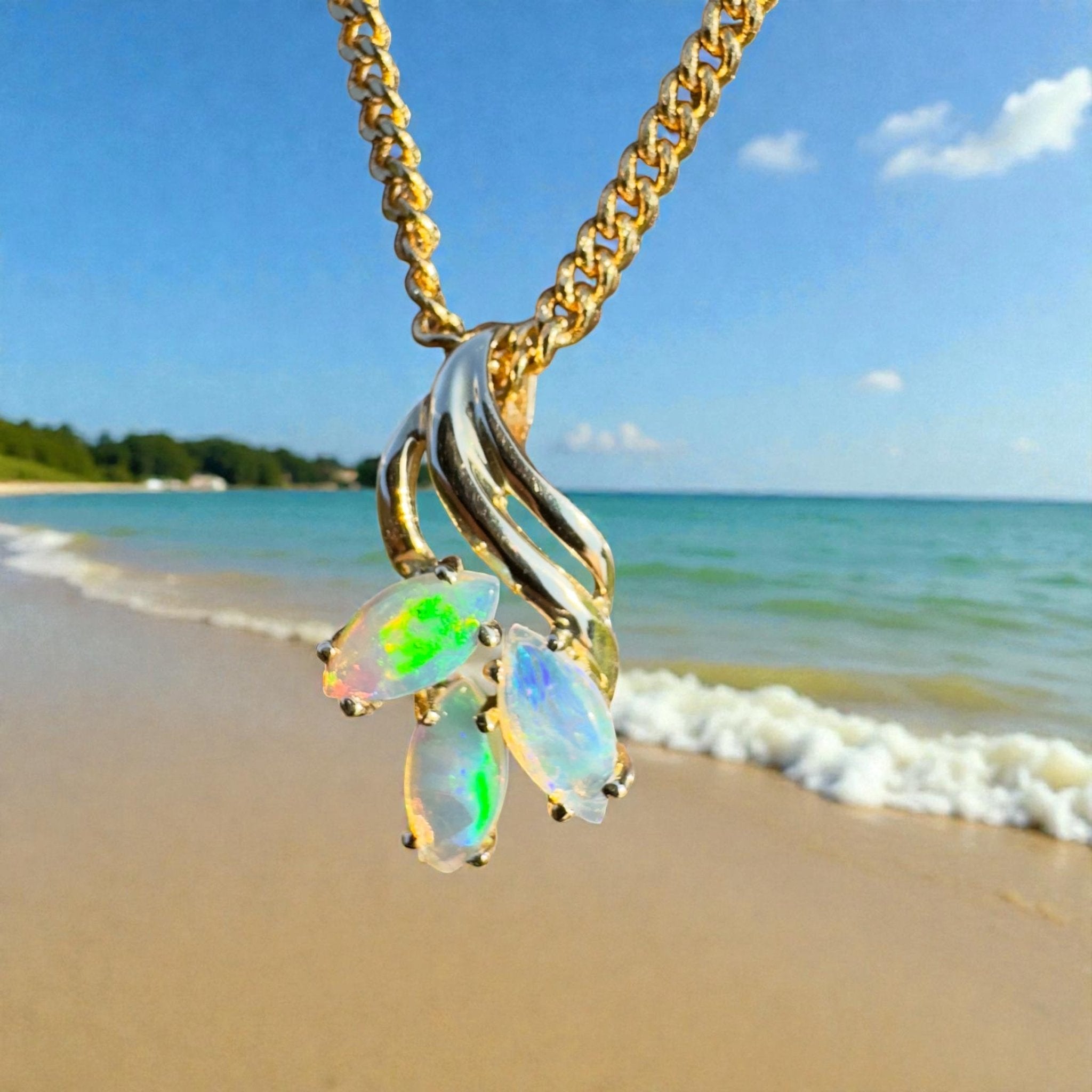 Banksia Rise ~ 14k Solid Gold 0.6ct Coober Pedy Crystal Opal Pendant