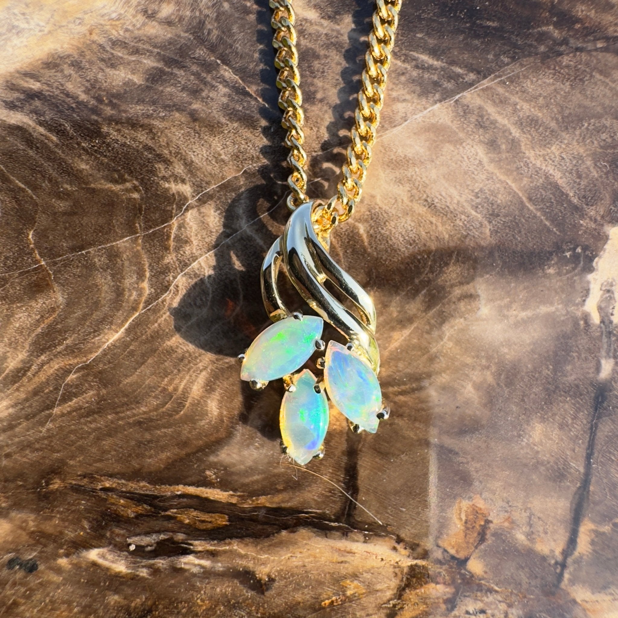 Banksia Rise ~ 14k Solid Gold 0.6ct Coober Pedy Crystal Opal Pendant