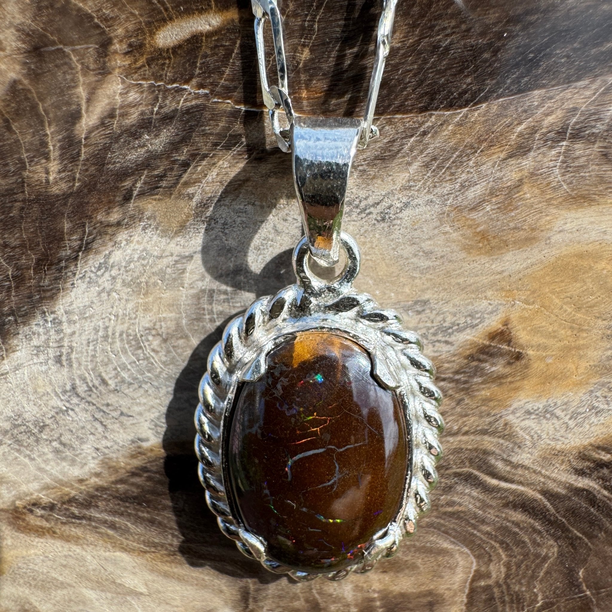 Barcoo Current ~ Queensland Boulder Opal 925 Sterling Silver Pendant Necklace