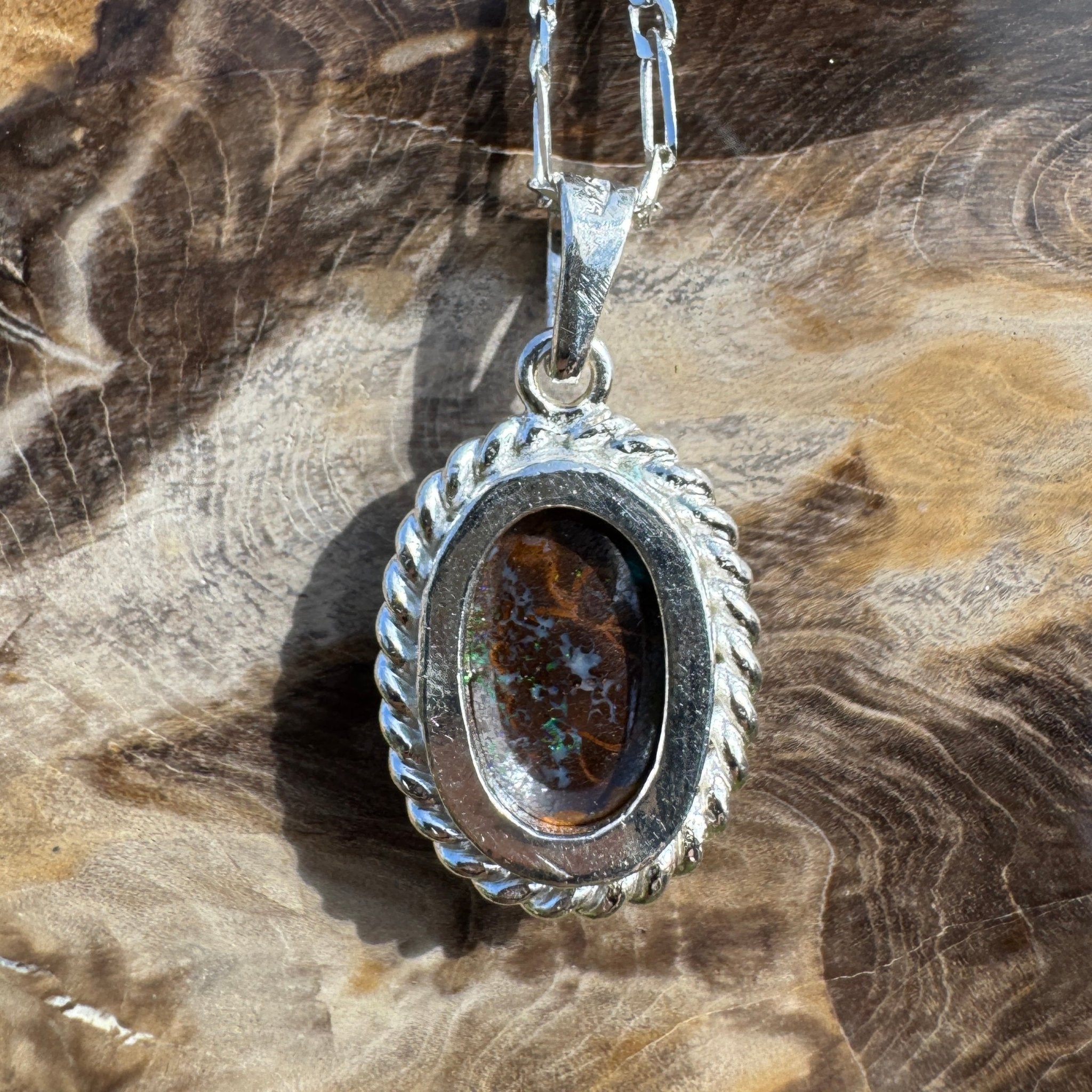 Barcoo Current ~ Queensland Boulder Opal 925 Sterling Silver Pendant Necklace