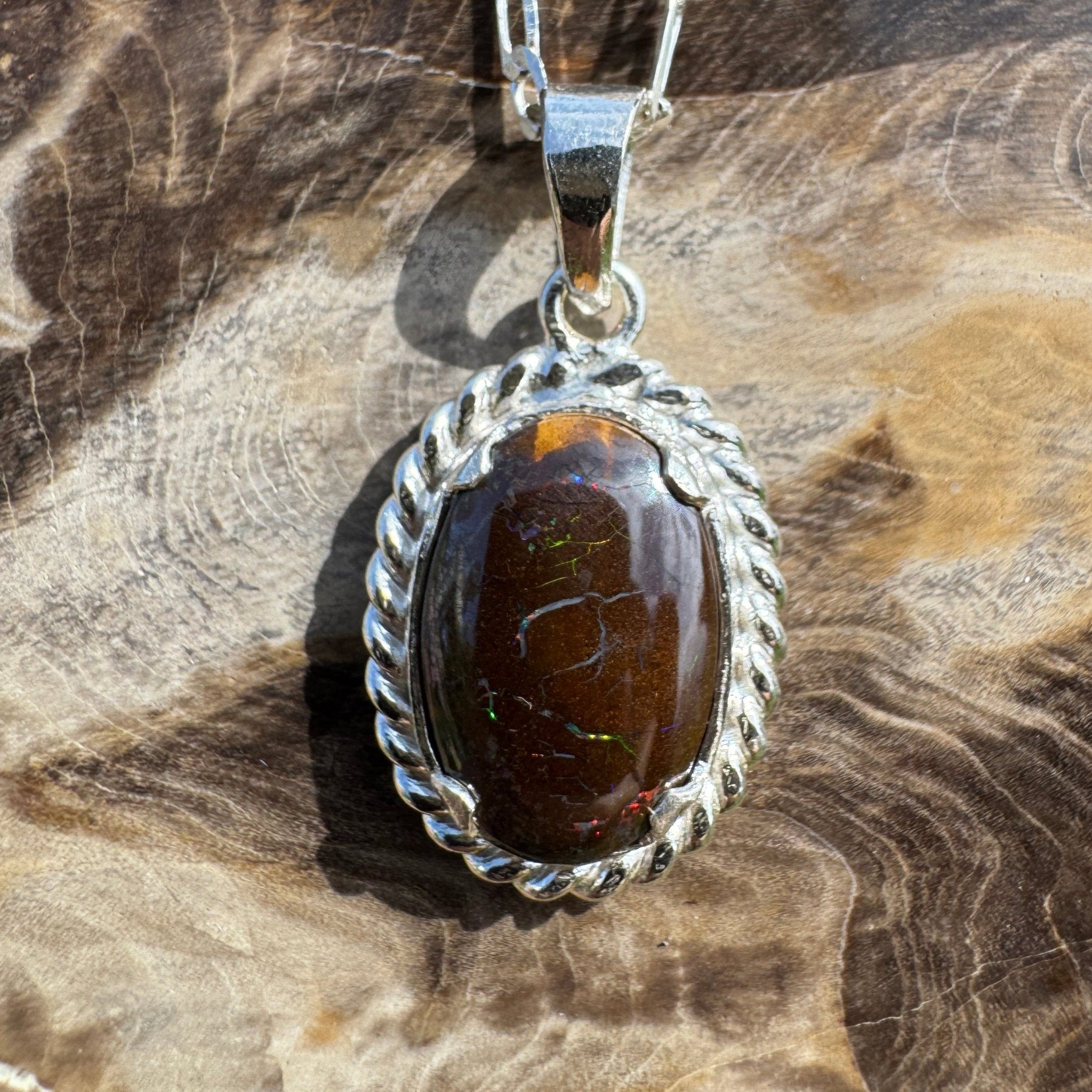 Barcoo Current ~ Queensland Boulder Opal 925 Sterling Silver Pendant Necklace