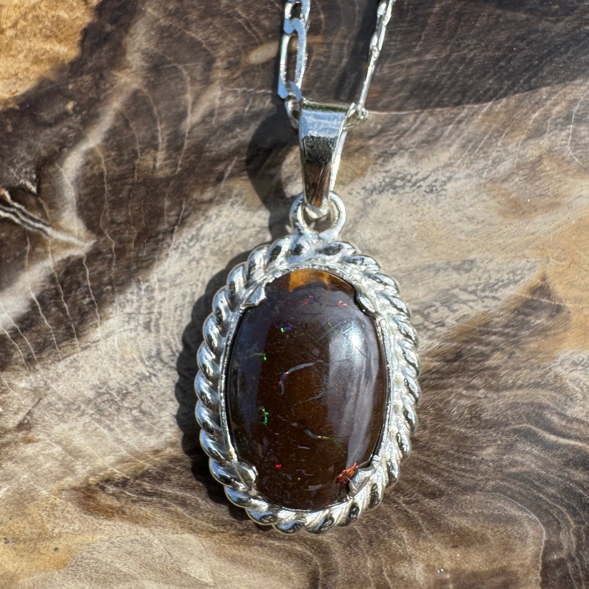 Barcoo Current ~ Queensland Boulder Opal 925 Sterling Silver Pendant Necklace