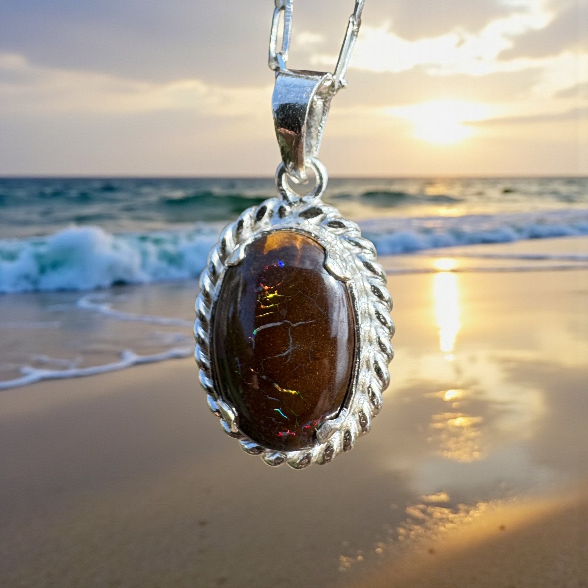 Barcoo Current ~ Queensland Boulder Opal 925 Sterling Silver Pendant Necklace