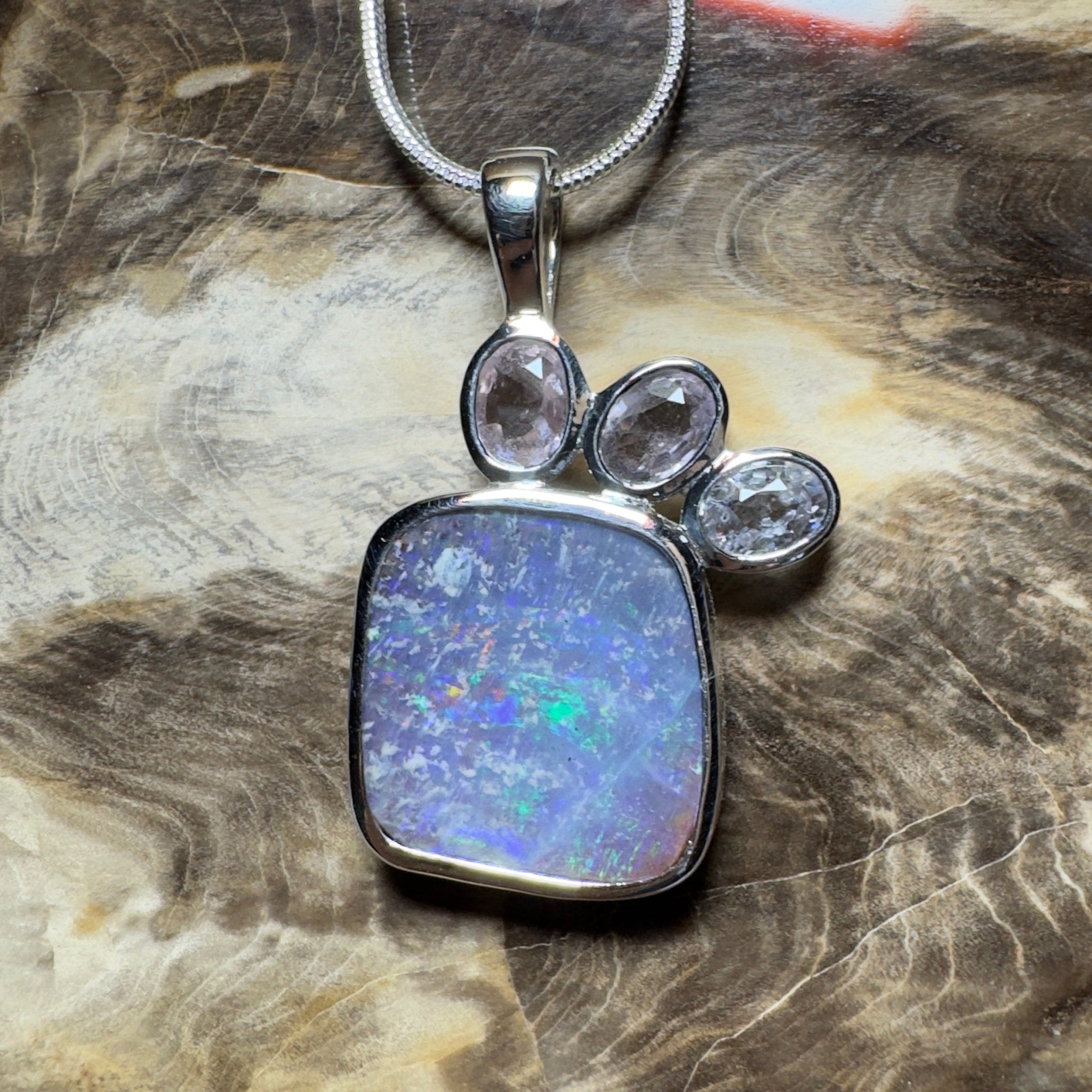 Barossa Bloom ~ 12ct Queensland Boulder Opal and 1.68ct Queensland Spinel 925 Sterling Silver Pendant Necklace