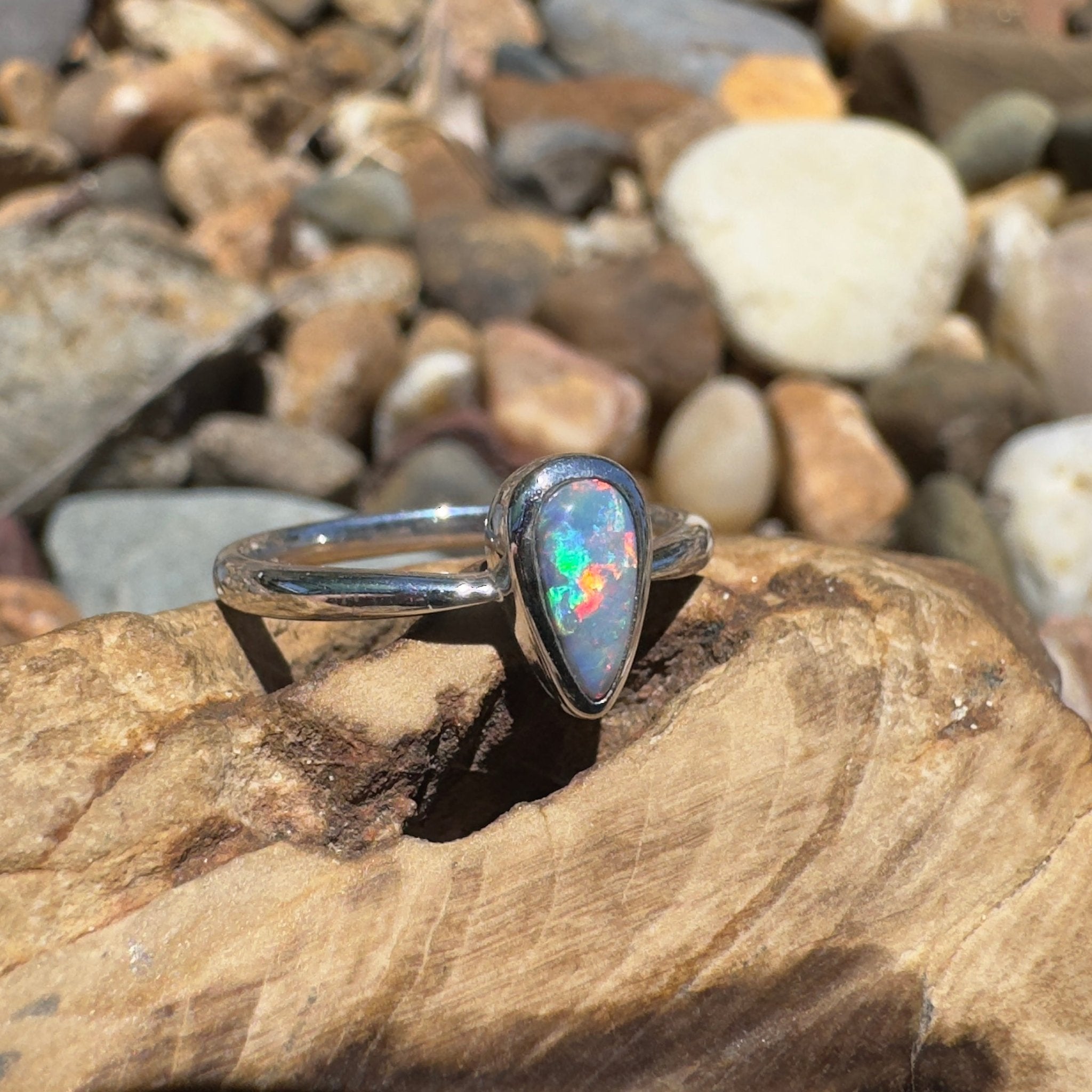 Barossa Fire Field – 0.6ct Lightning Ridge Opal 925 Silver Ring