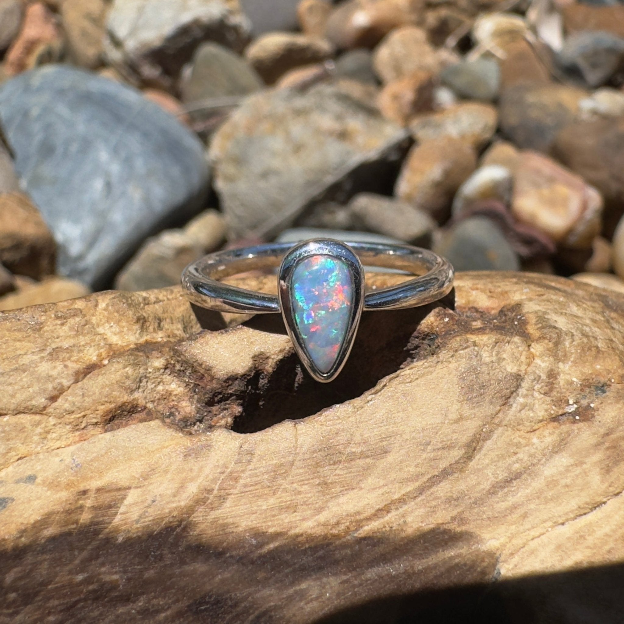 Barossa Fire Field – 0.6ct Lightning Ridge Opal 925 Silver Ring